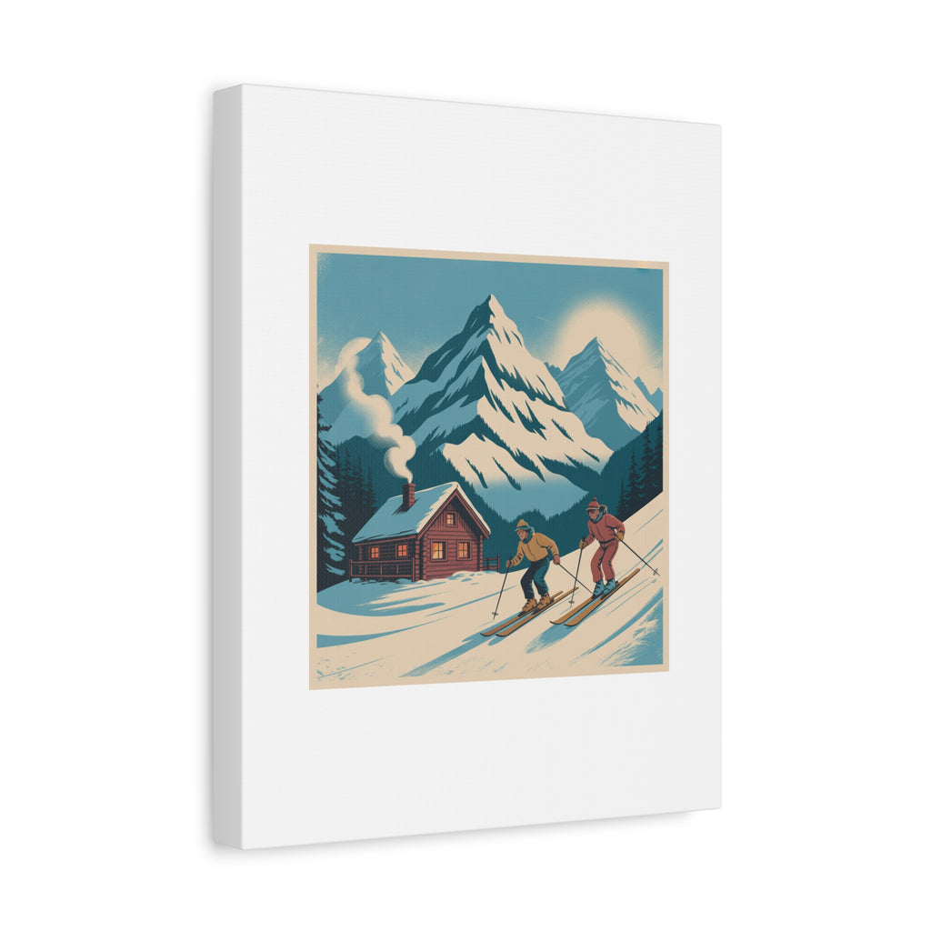 Retro Ski Mountain Canvas Print — Vintage Winter Cabin Art