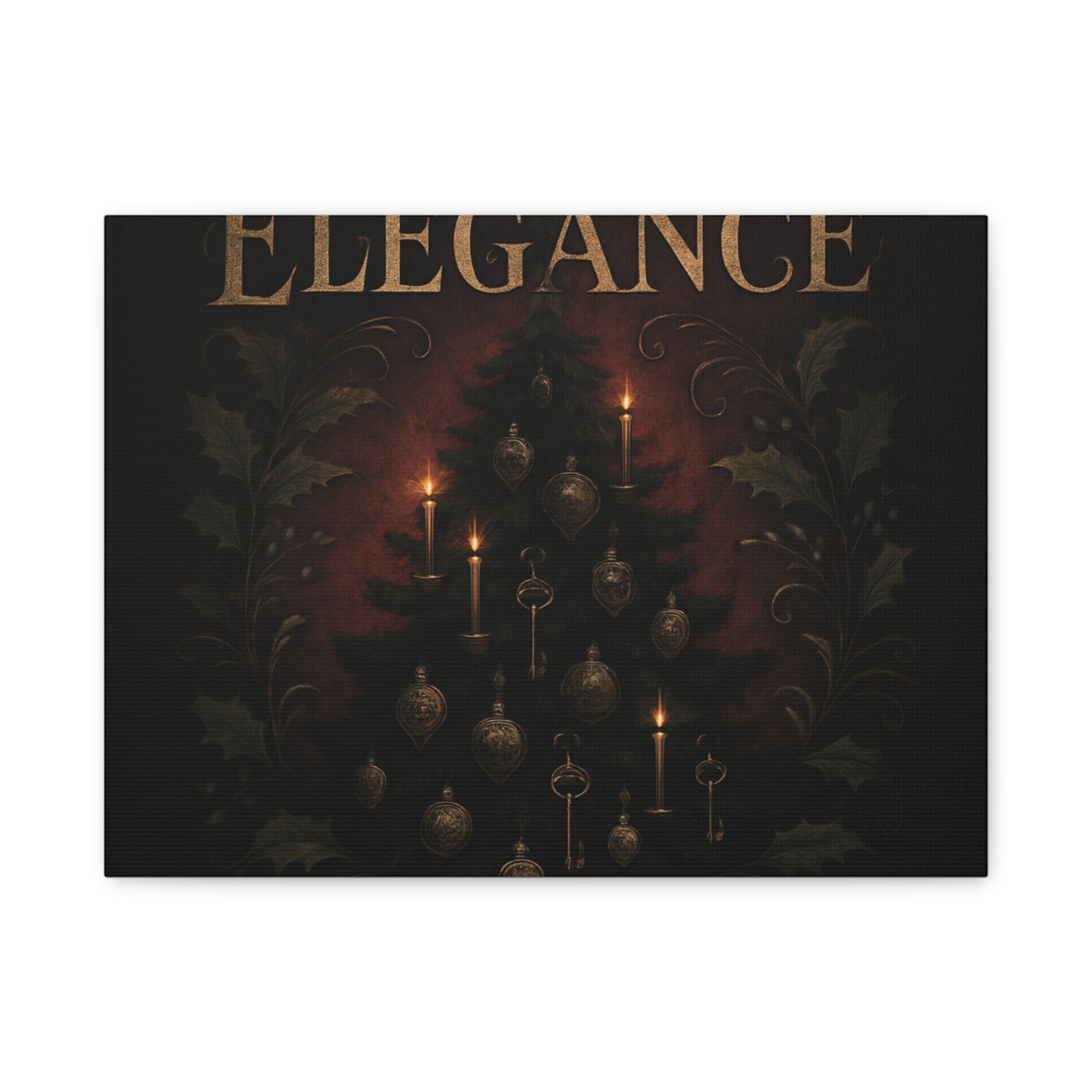 Elegance Christmas Canvas Wall Art — Vintage Candlelit Tree Matte Stretched Print
