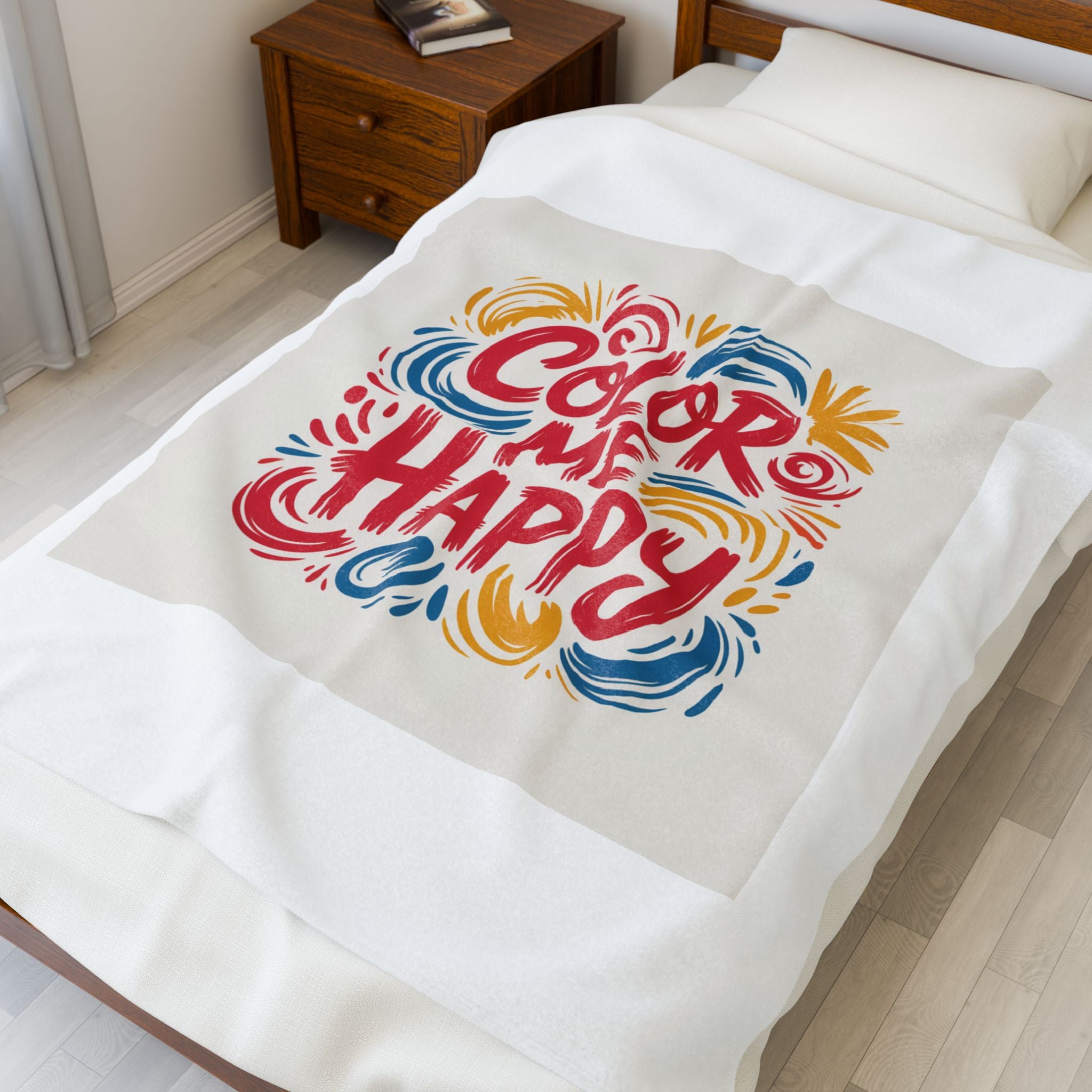 Color Me Happy Velveteen Plush Blanket — Bright Cheer Graphic Throw