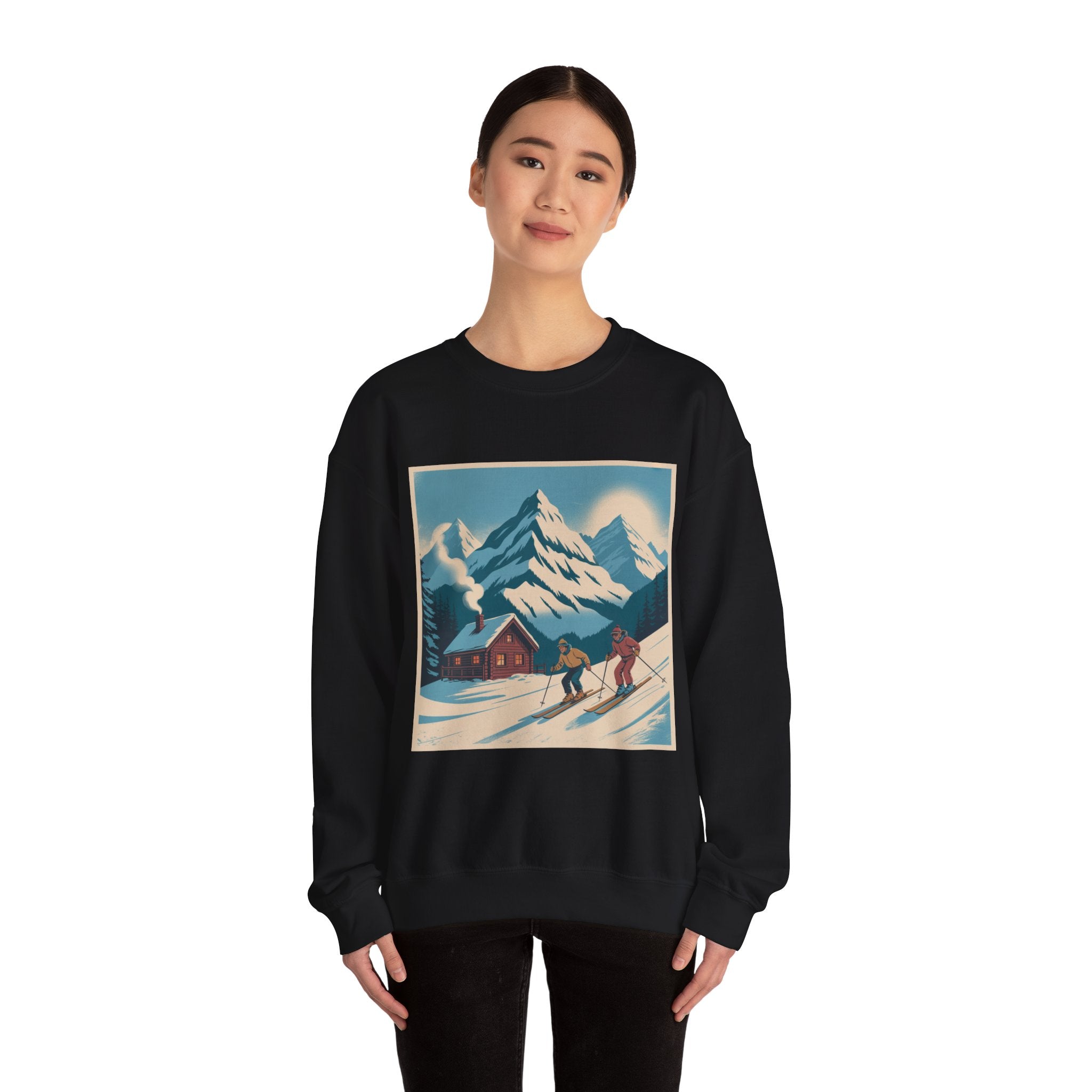 Crewneck Sweatshirt - Retro Ski Mountain Cabin Graphic