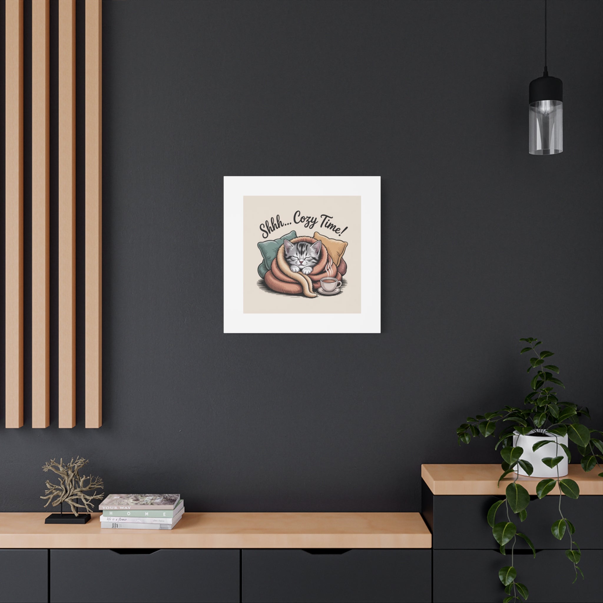 Cozy Cat Canvas Print — "Shhh... Cozy Time!" Matte Stretched Wall Art