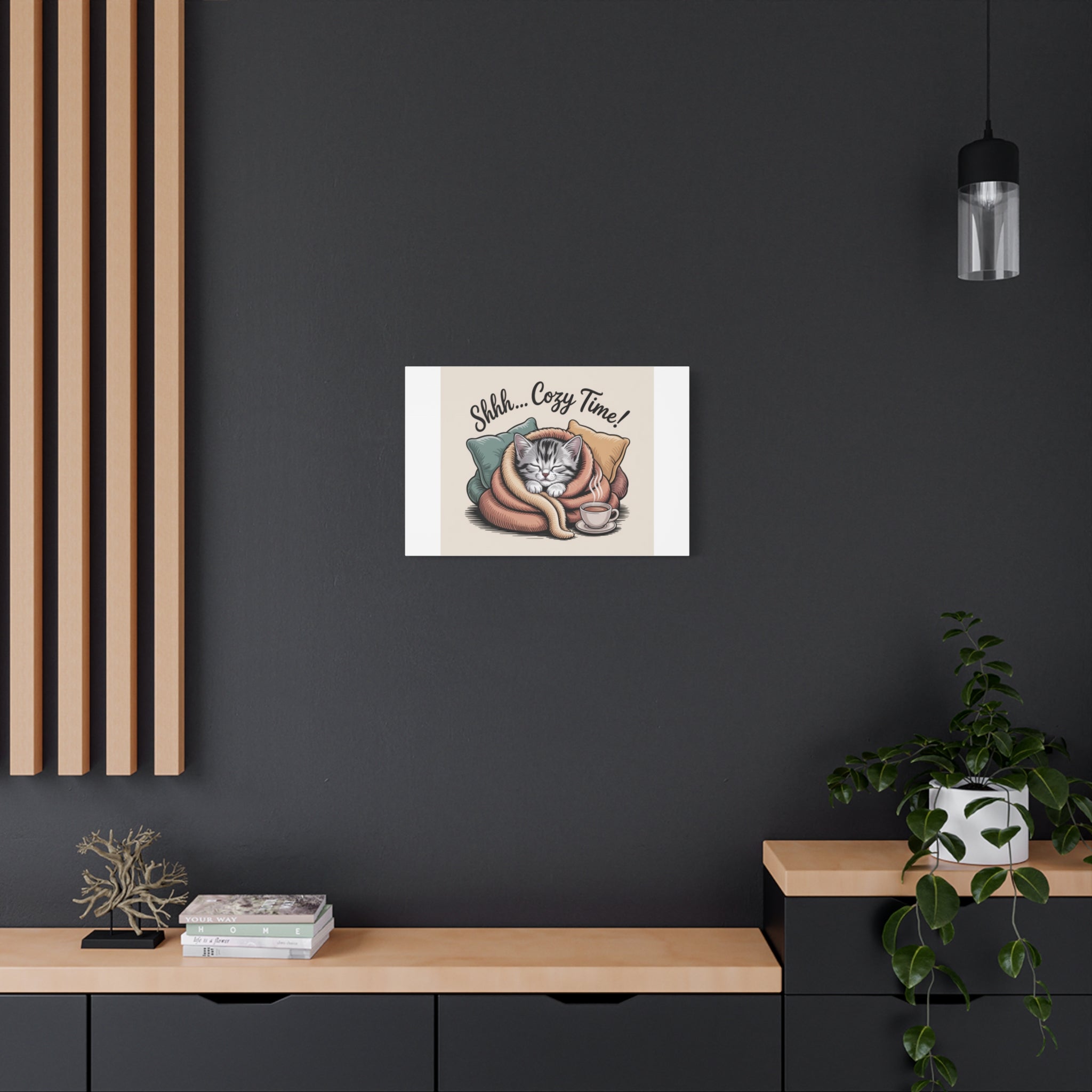 Cozy Cat Canvas Print — "Shhh... Cozy Time!" Matte Stretched Wall Art