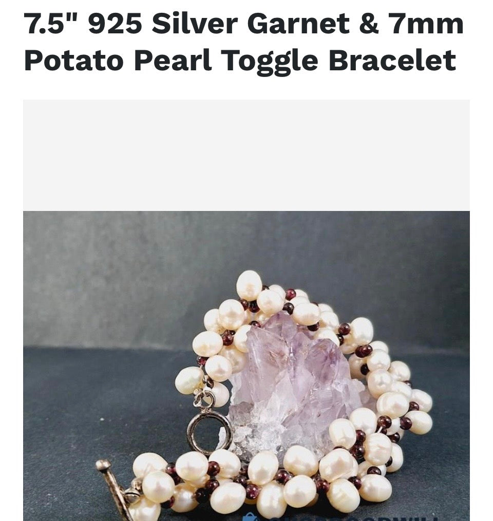 Sterling silver, ruby garnets & natural sea pearls bracelet