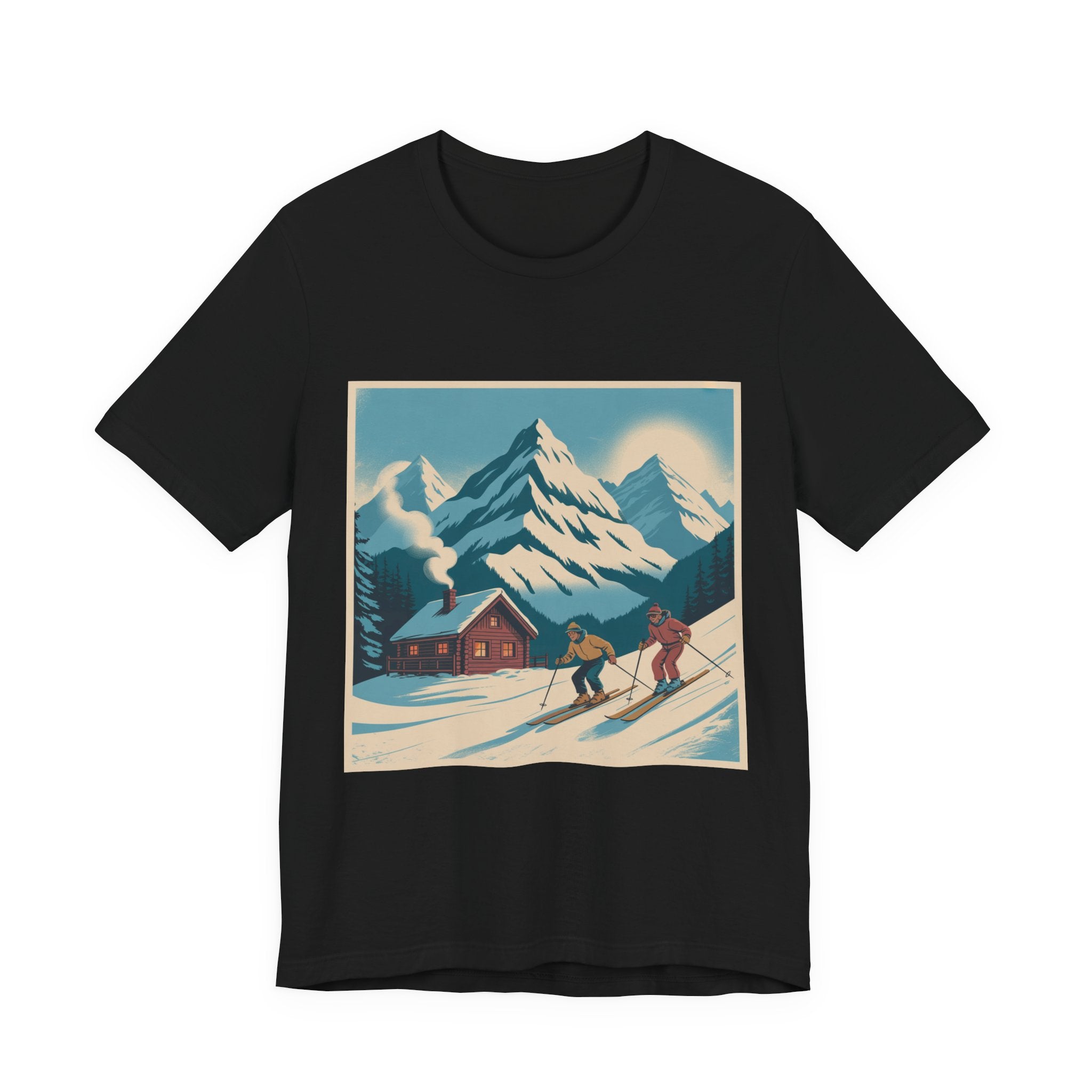 Ski Lodge Vintage Graphic Tee — Retro Mountain Skiers Shirt
