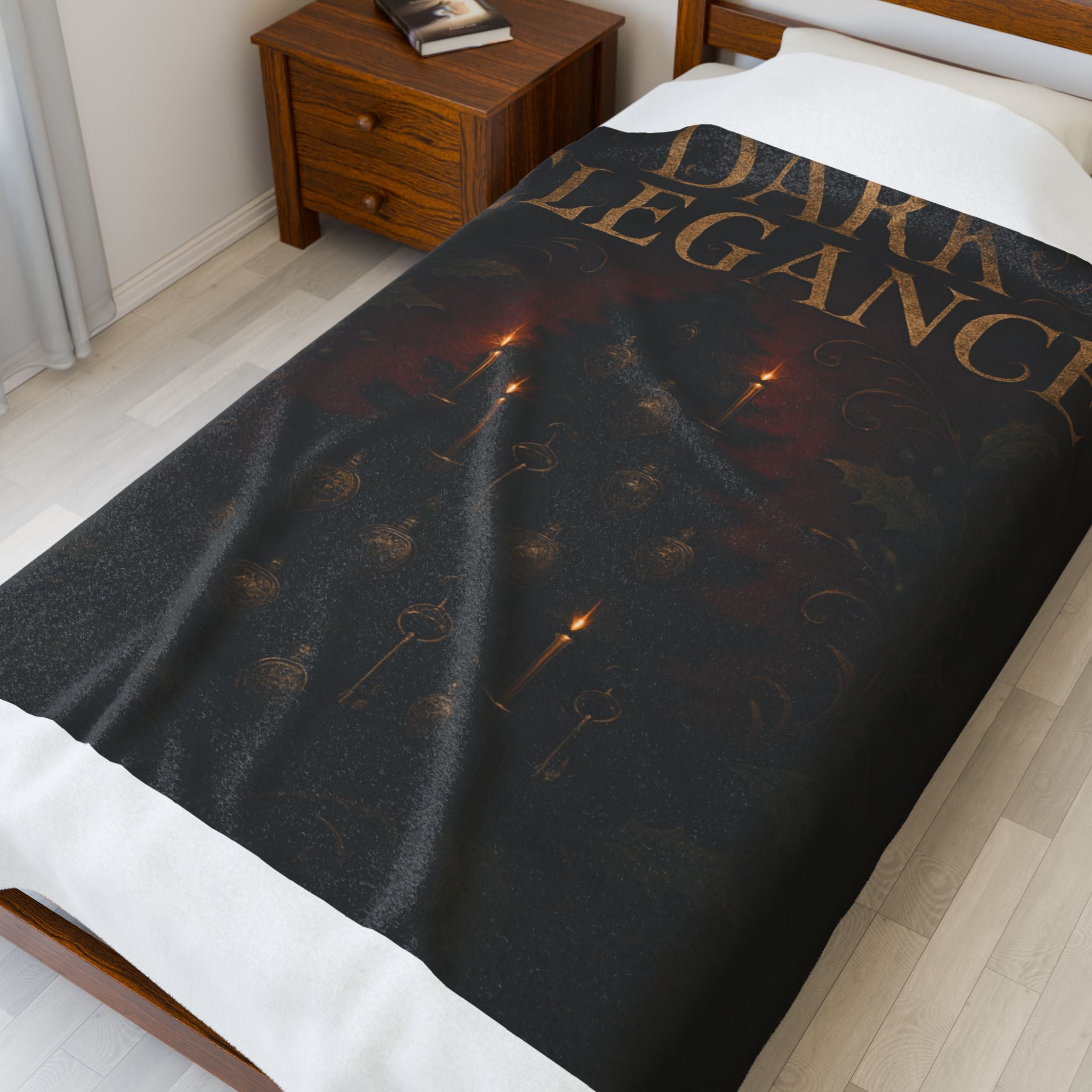 Dark Elegance Velveteen Plush Blanket — Gothic Candlelight Throw