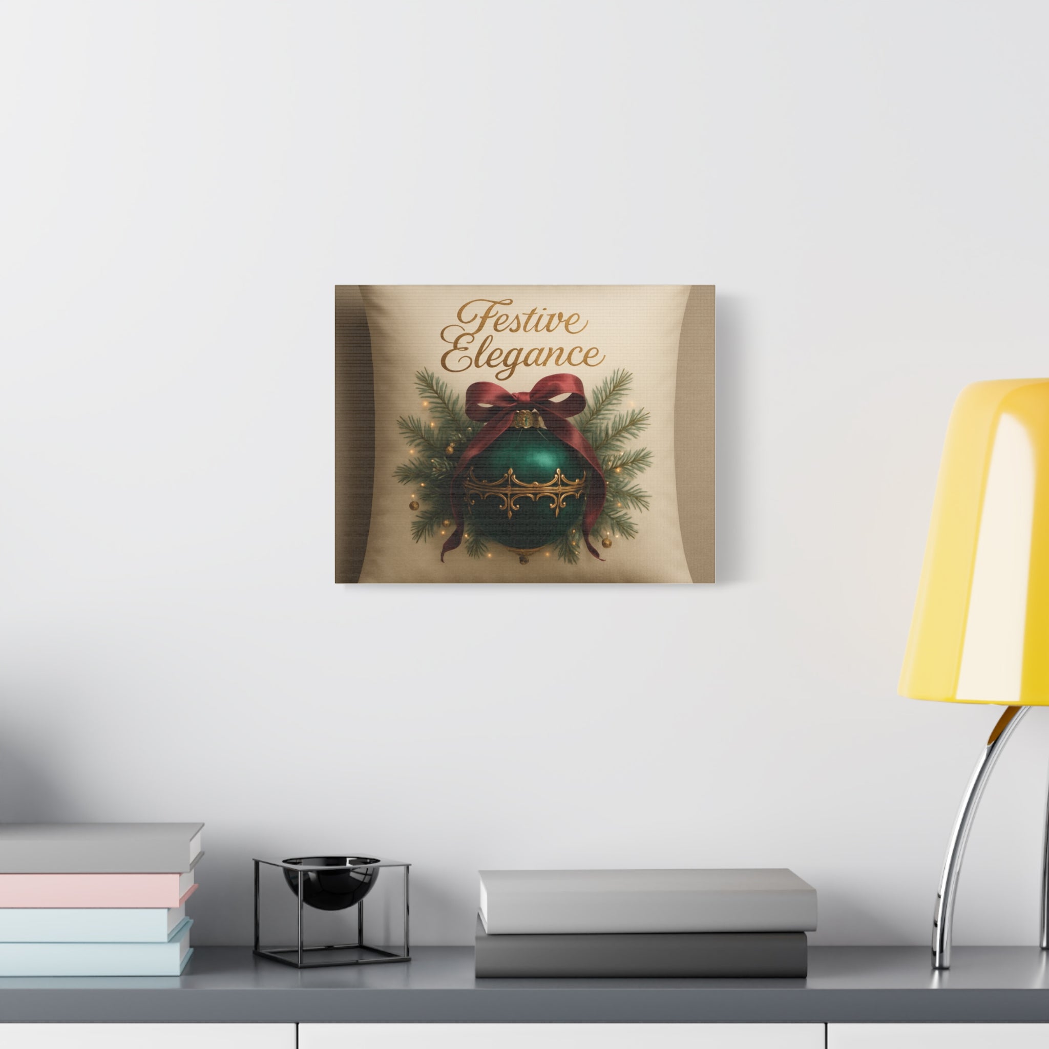 Festive Elegance Christmas Canvas Wall Art — Green Ornament Holiday Decor