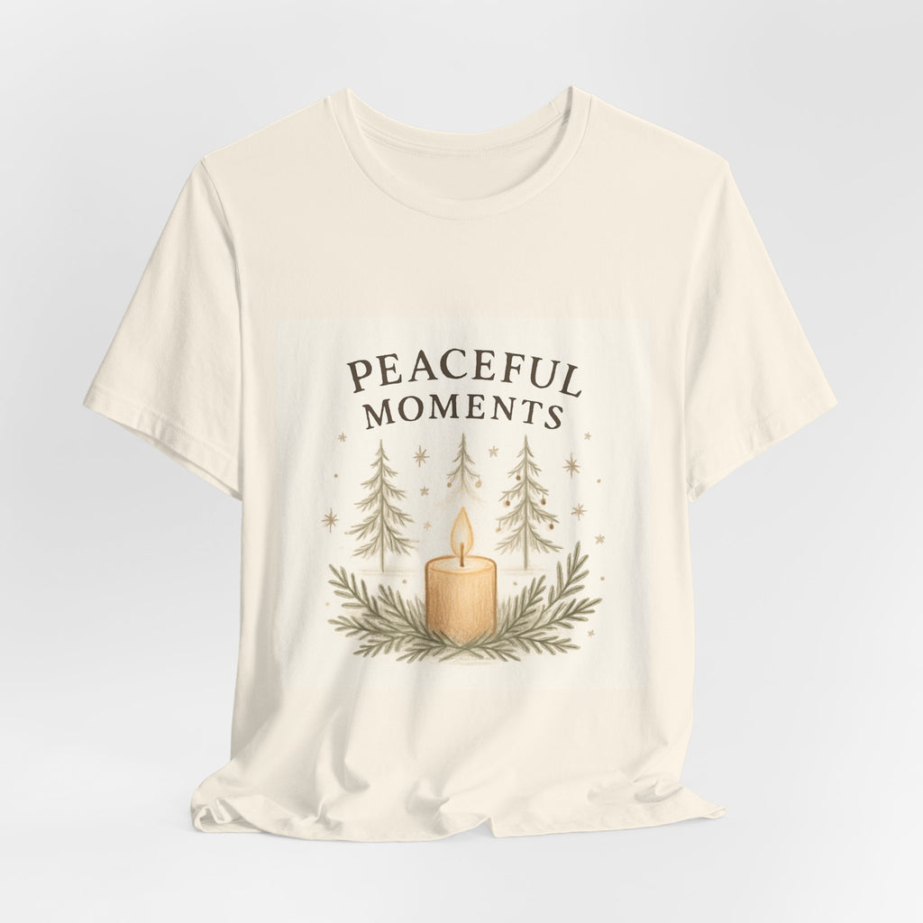 Peaceful Moments Candle Tee – Forest Pines Holiday Graphic T-Shirt