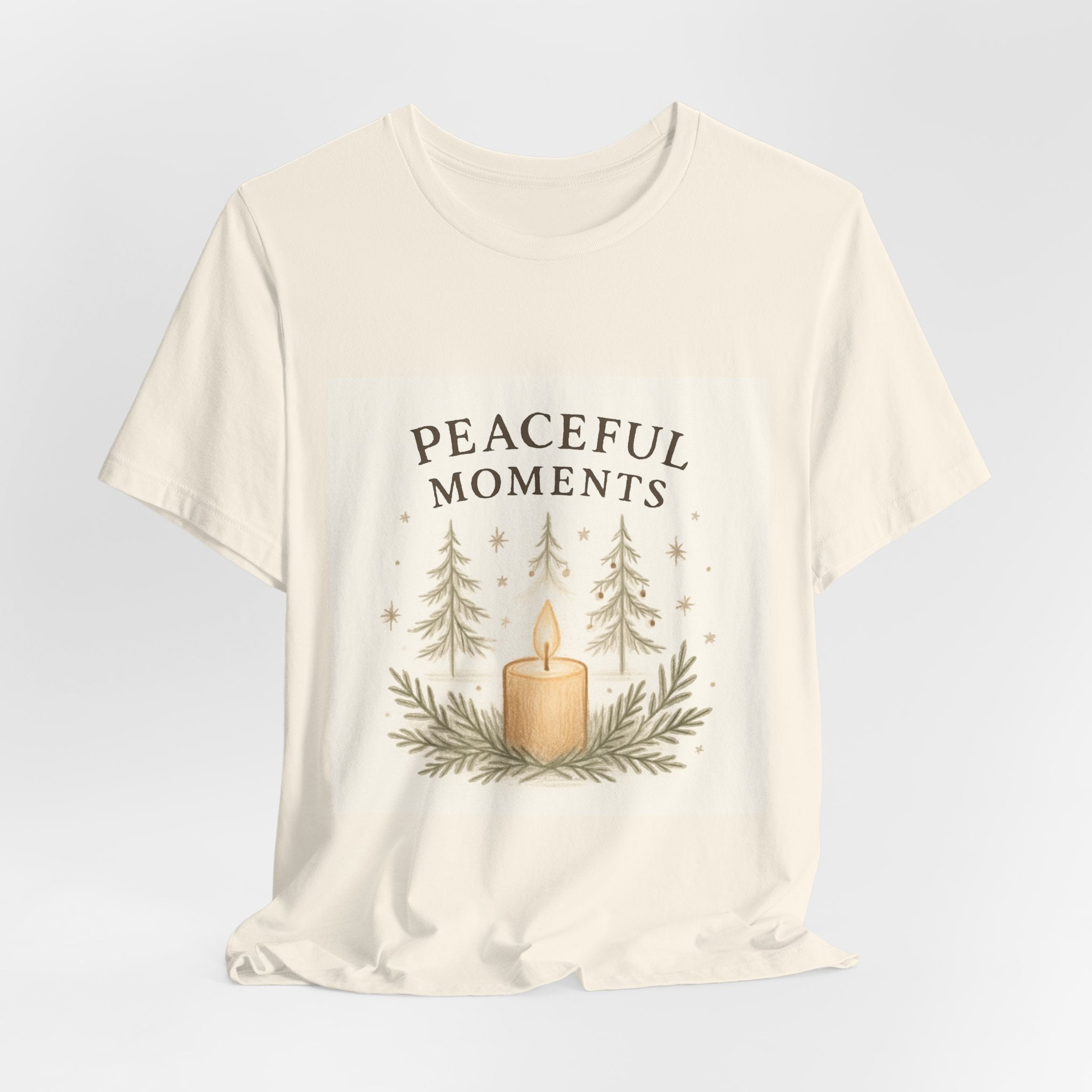 Peaceful Moments Candle Tee – Forest Pines Holiday Graphic T-Shirt