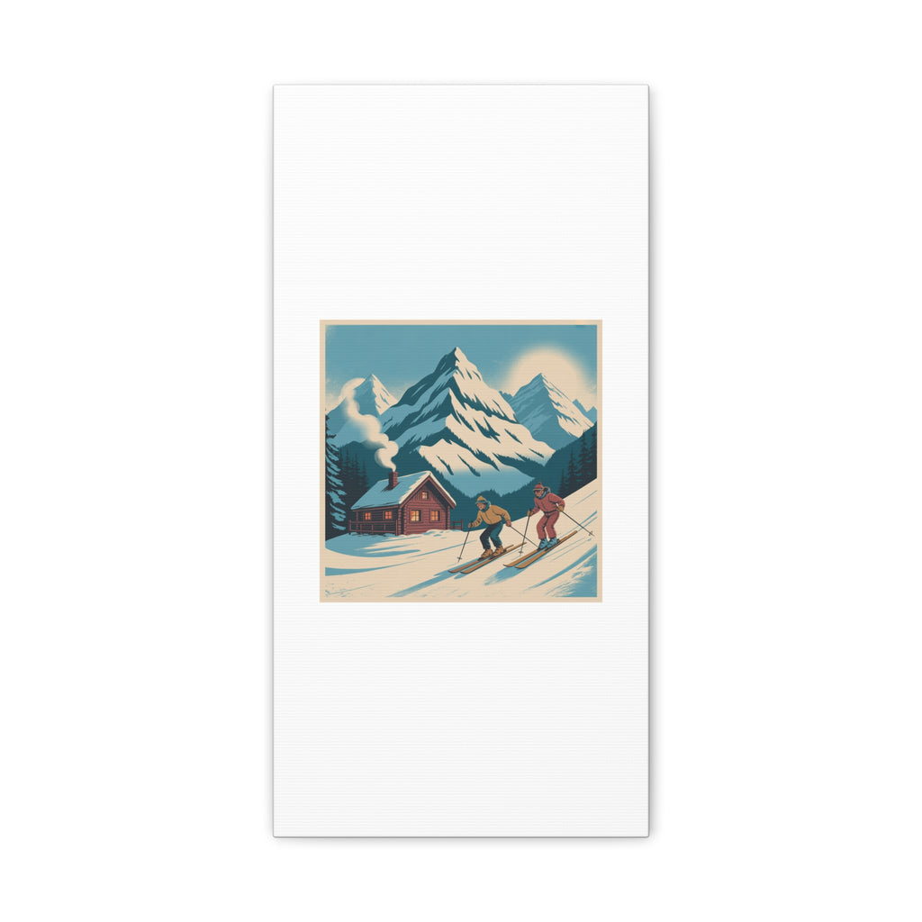 Retro Ski Mountain Canvas Print — Vintage Winter Cabin Art