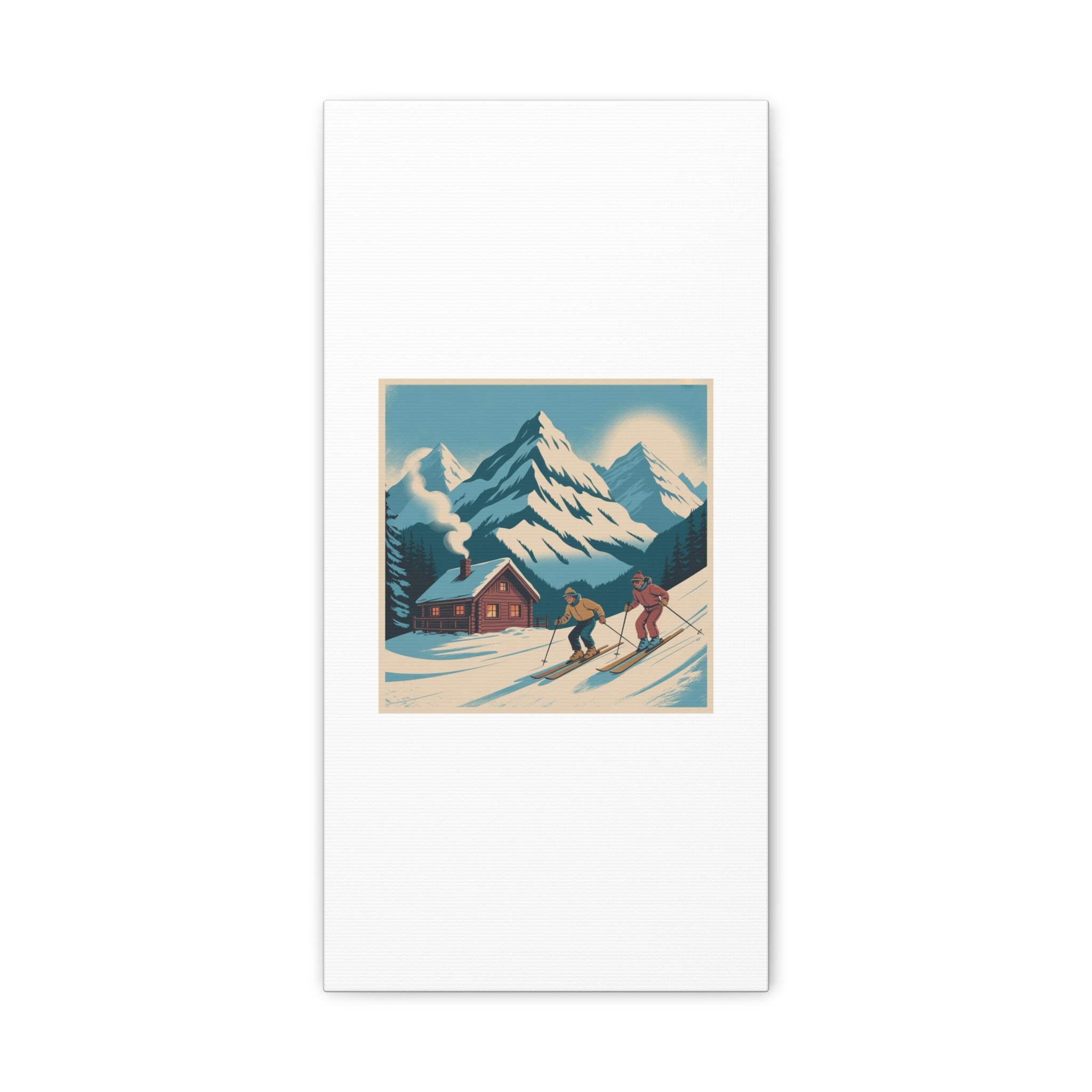 Retro Ski Mountain Canvas Print — Vintage Winter Cabin Art