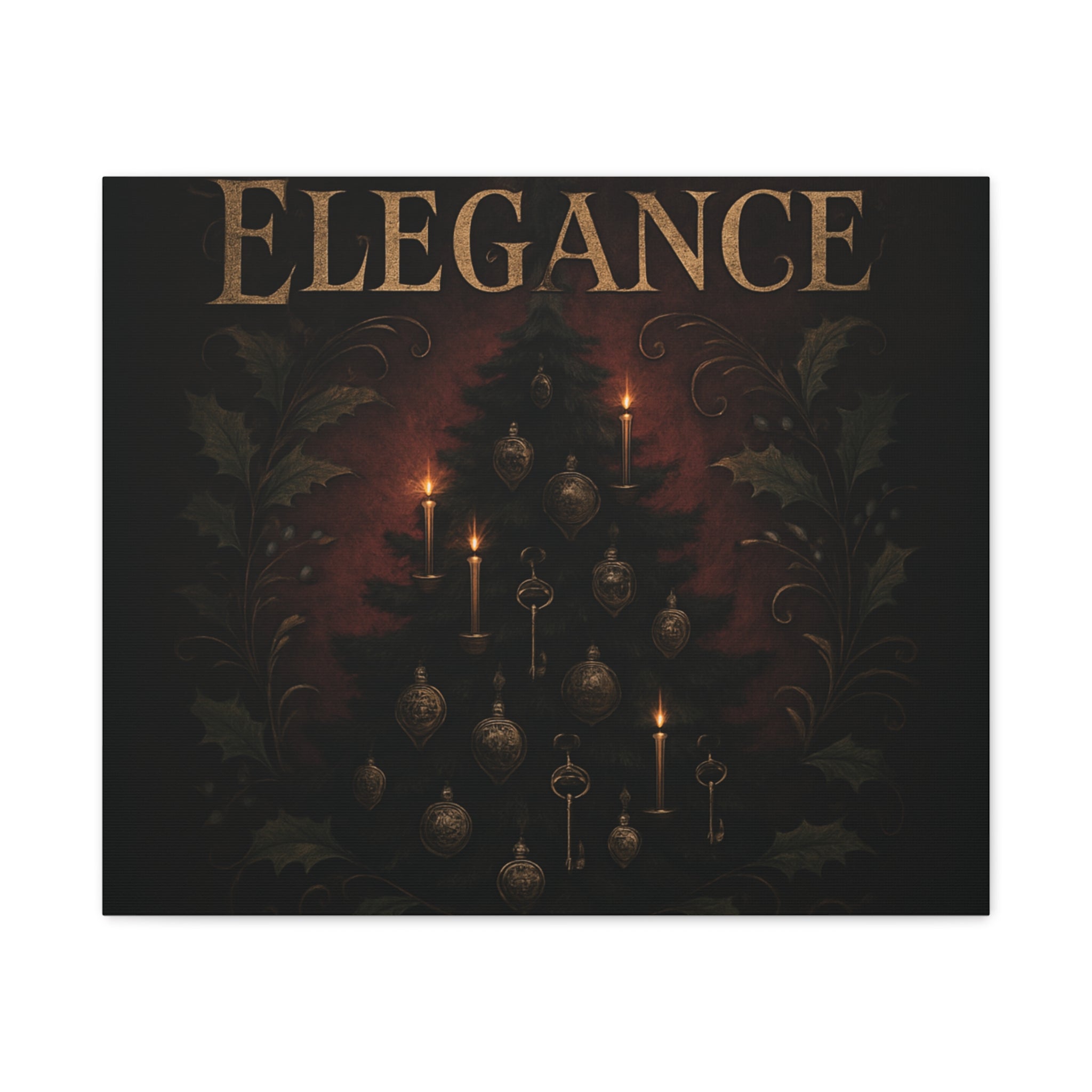 Elegance Christmas Canvas Wall Art — Vintage Candlelit Tree Matte Stretched Print