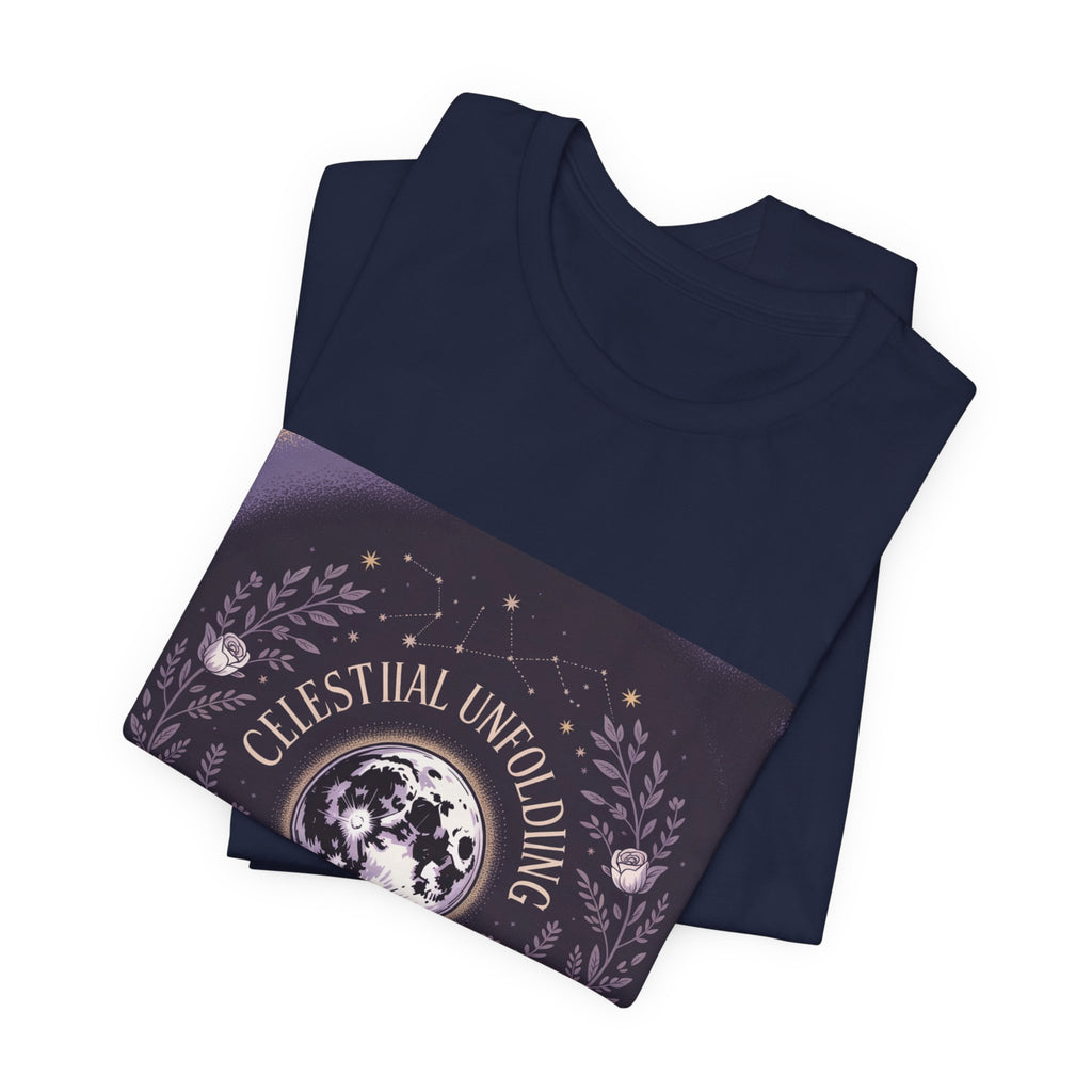 Celestial Unfolding Graphic Tee — Moon & Floral Astrology Shirt