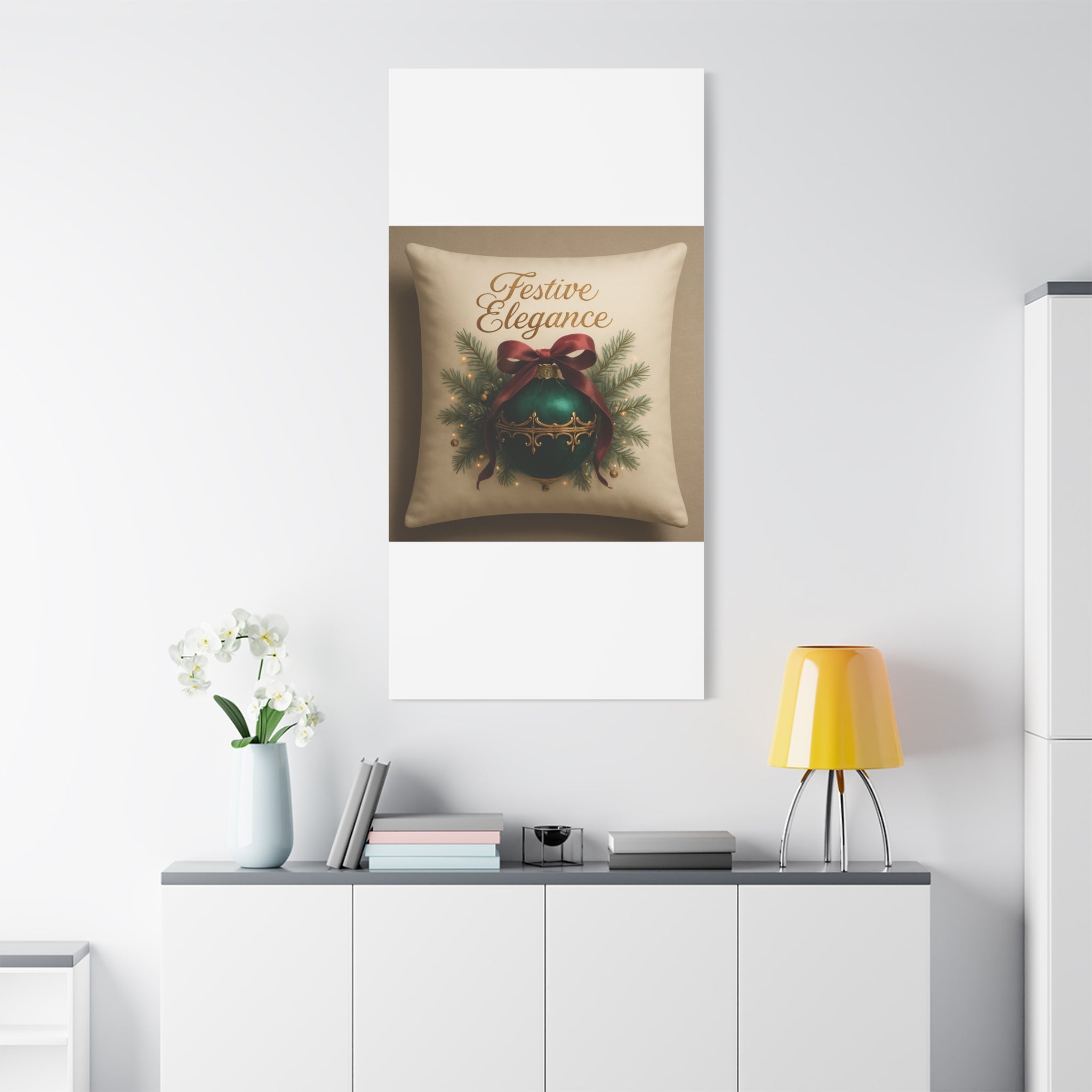 Festive Elegance Christmas Canvas Wall Art — Green Ornament Holiday Decor