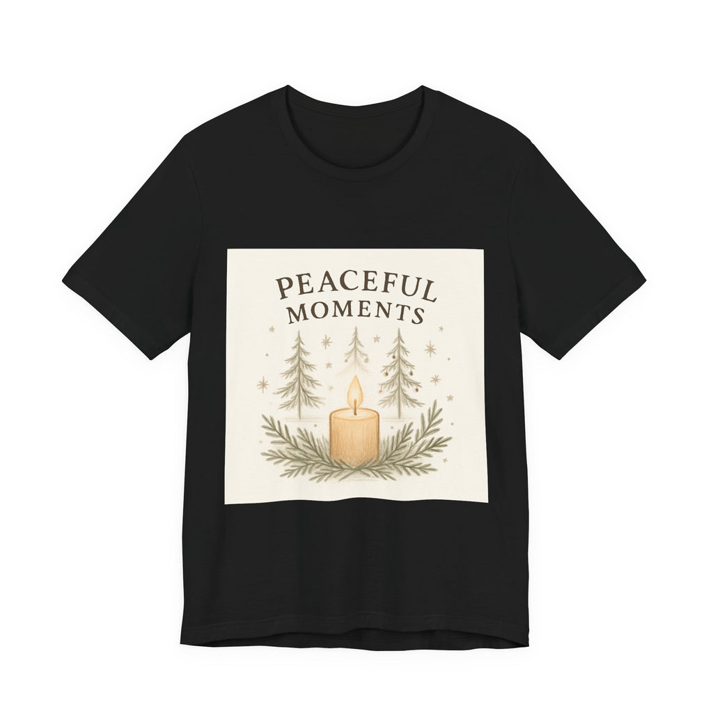 Peaceful Moments Candle Tee – Forest Pines Holiday Graphic T-Shirt