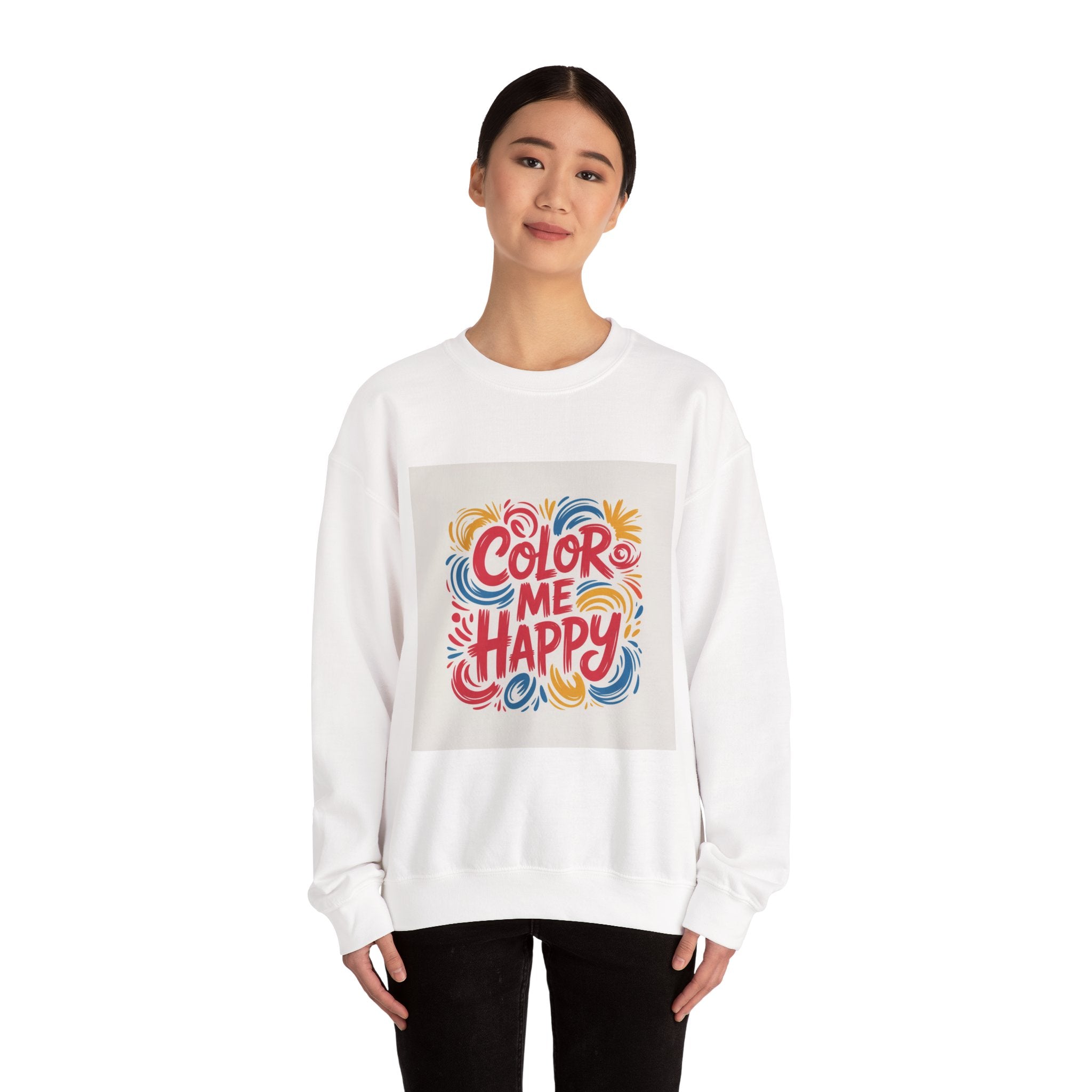 Color Me Happy Crewneck Sweatshirt — Bright Retro Typography Pullover