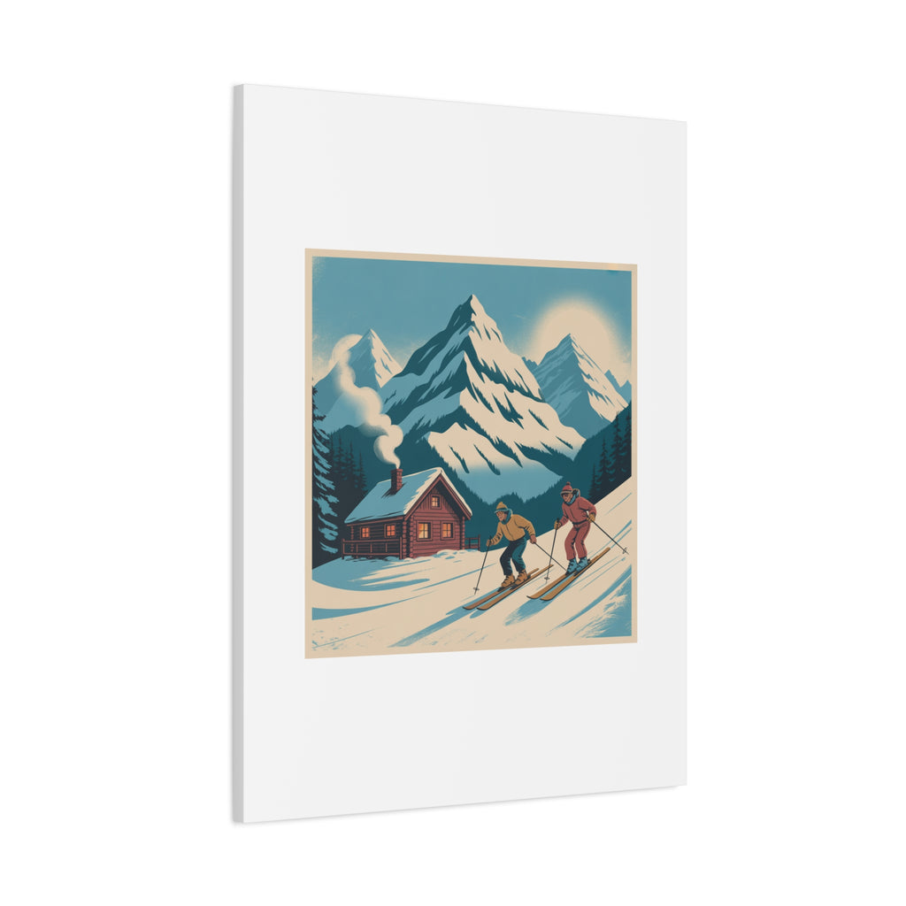 Retro Ski Mountain Canvas Print — Vintage Winter Cabin Art