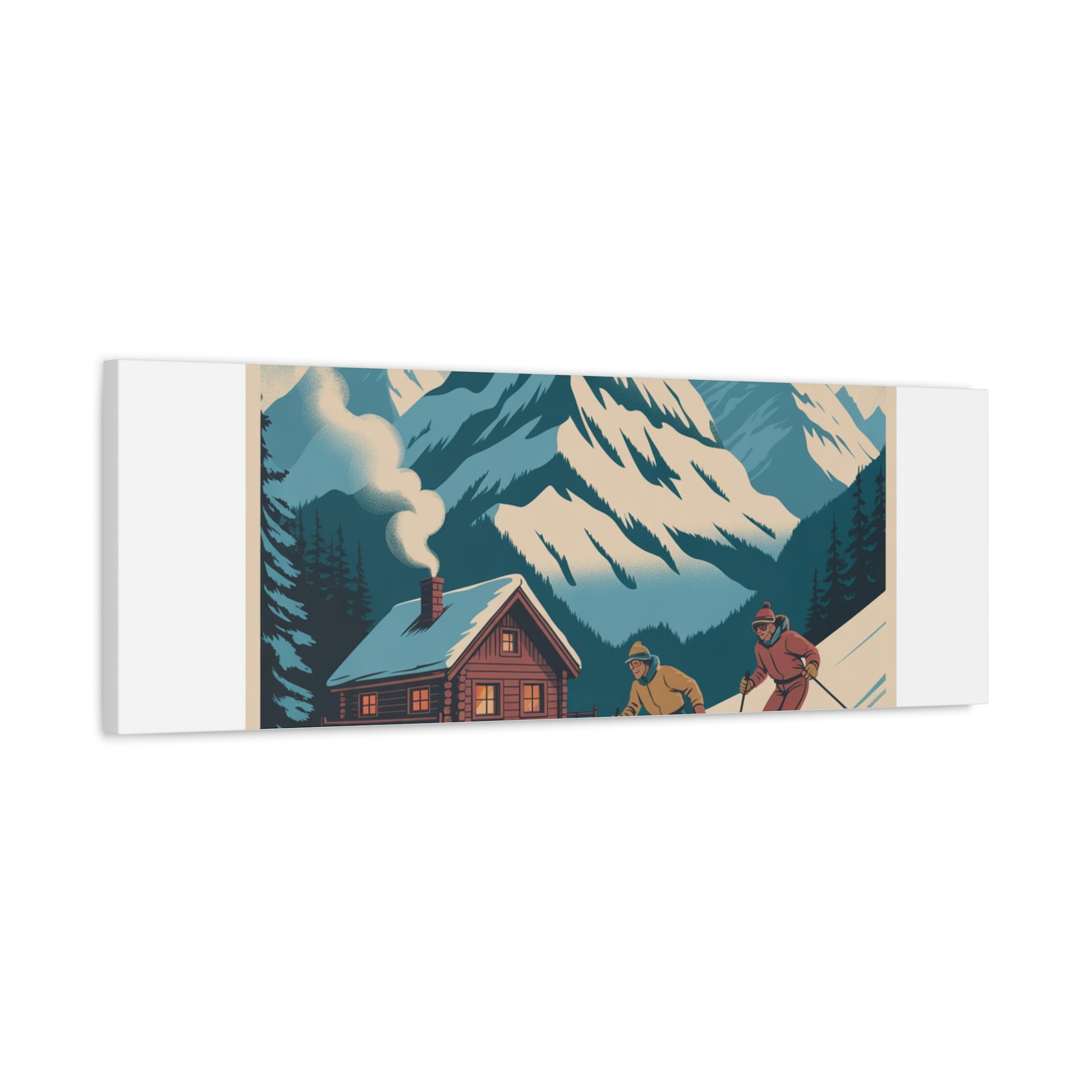 Retro Ski Mountain Canvas Print — Vintage Winter Cabin Art