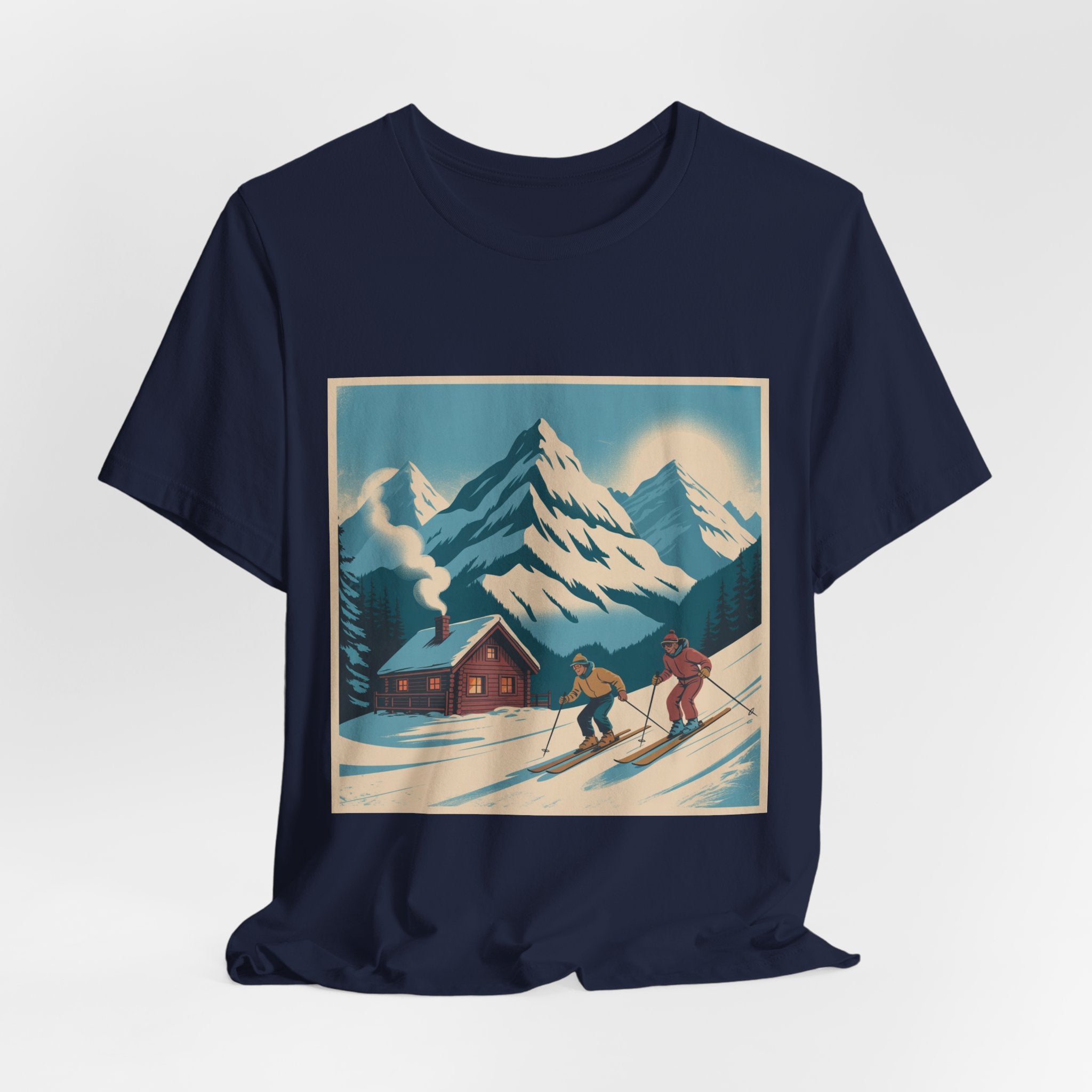 Ski Lodge Vintage Graphic Tee — Retro Mountain Skiers Shirt
