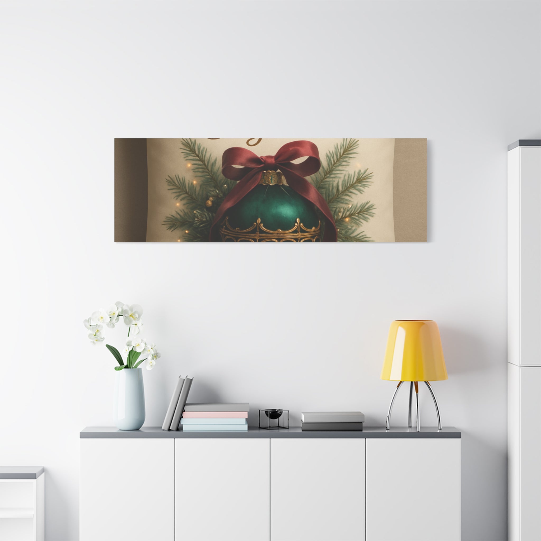 Festive Elegance Christmas Canvas Wall Art — Green Ornament Holiday Decor