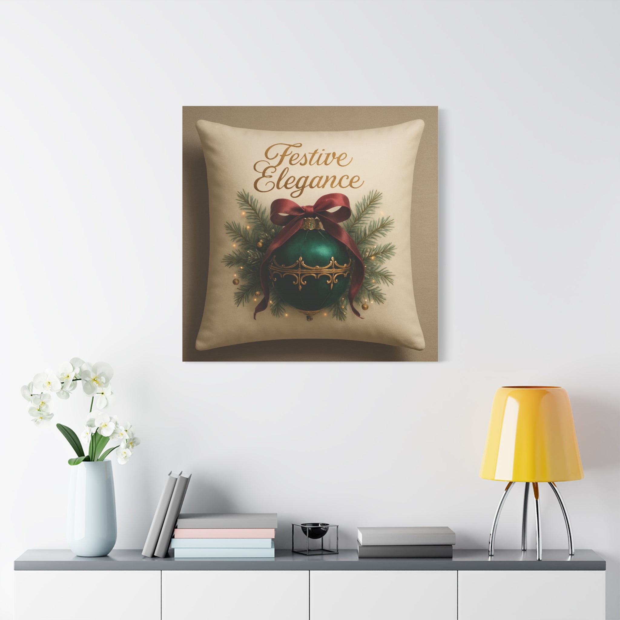 Festive Elegance Christmas Canvas Wall Art — Green Ornament Holiday Decor