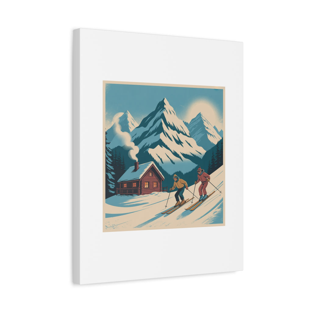 Retro Ski Mountain Canvas Print — Vintage Winter Cabin Art