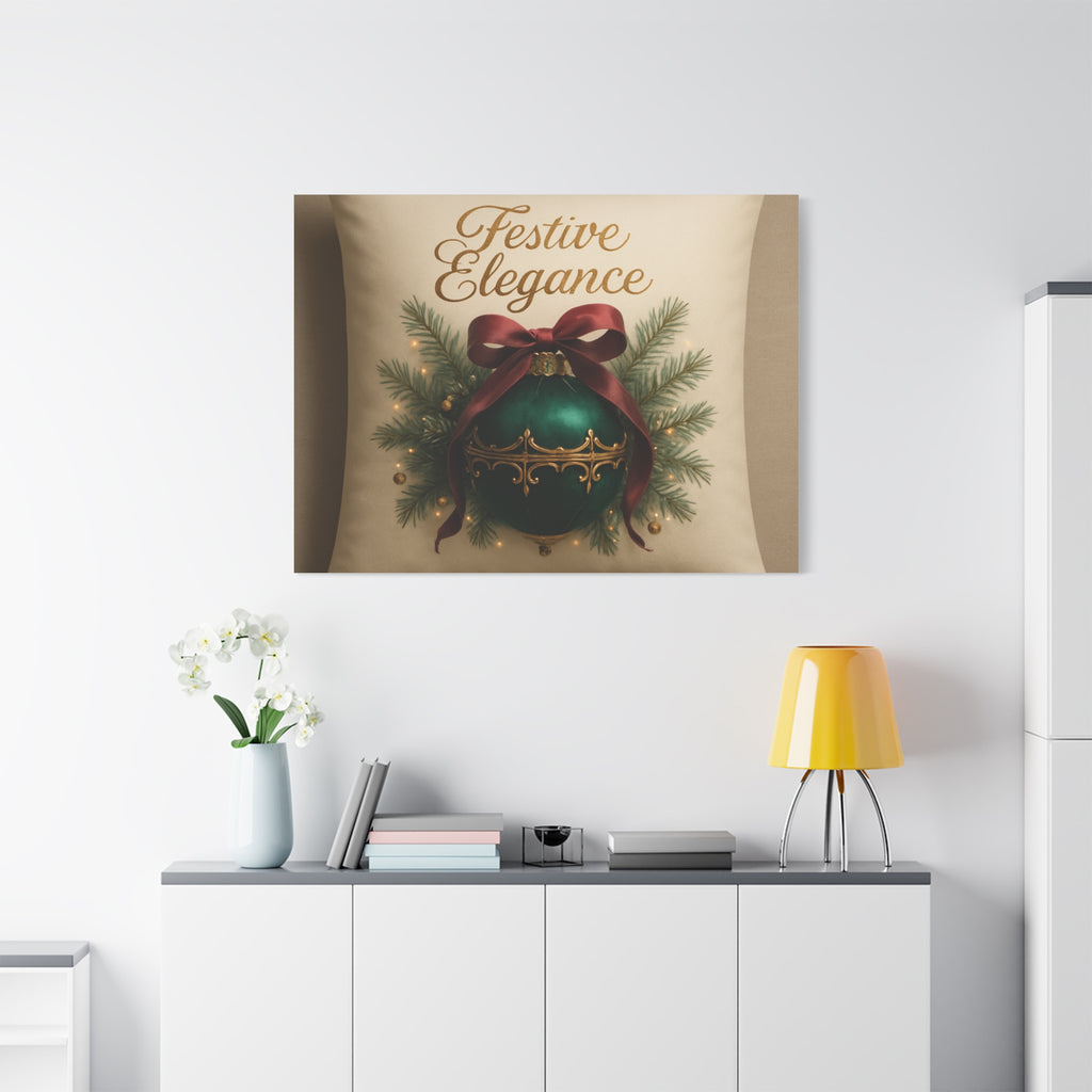 Festive Elegance Christmas Canvas Wall Art — Green Ornament Holiday Decor