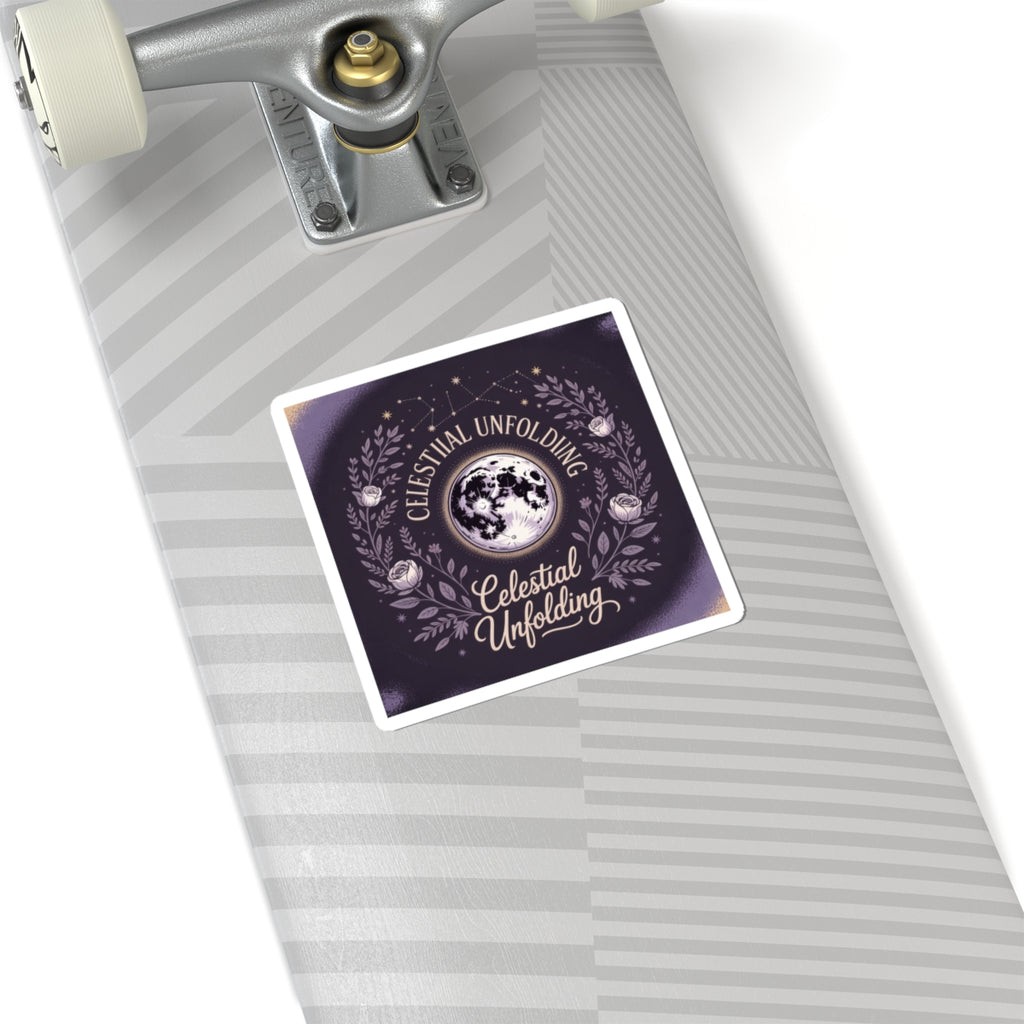 Celestial Unfolding Moon Sticker — Mystical Floral Laptop Decal