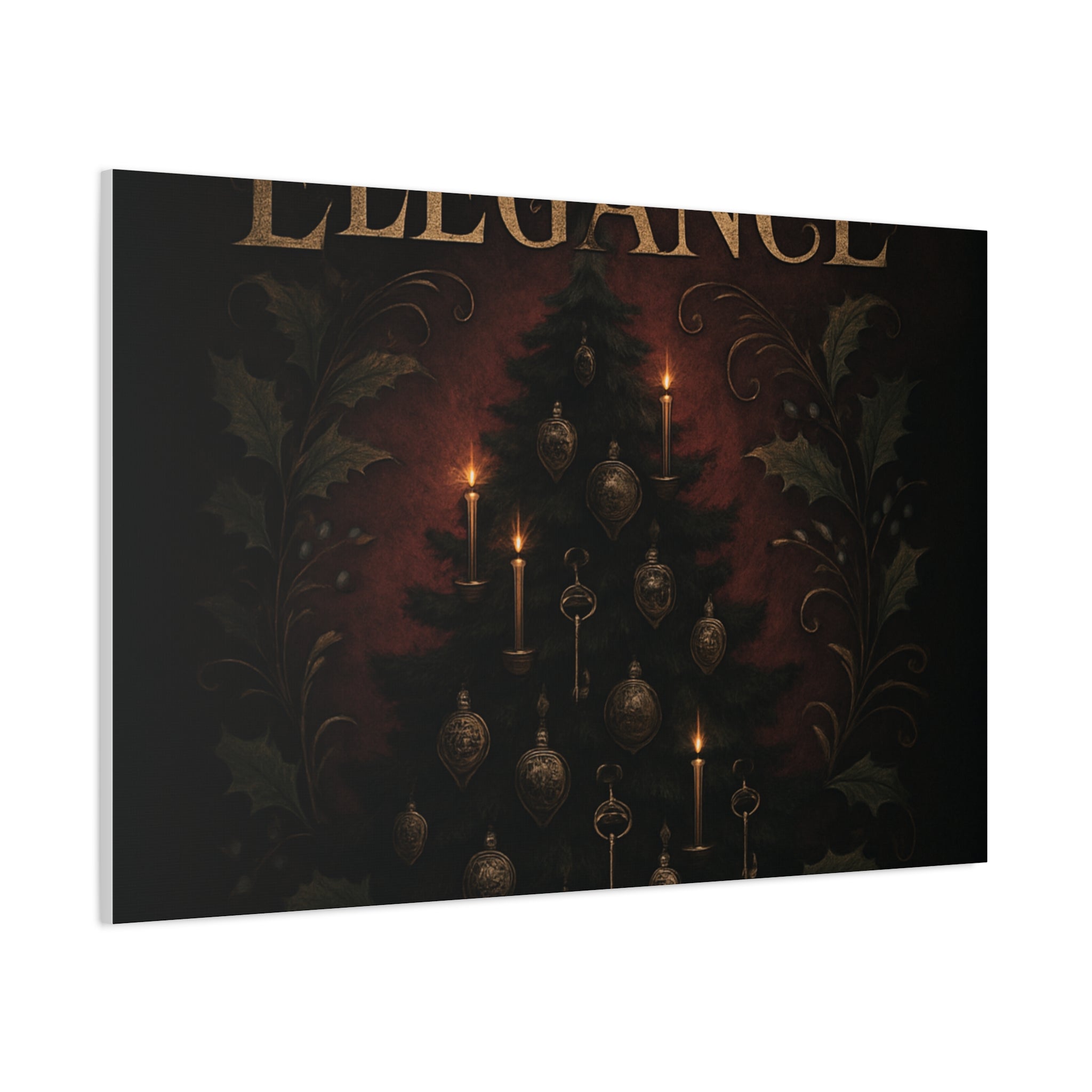 Elegance Christmas Canvas Wall Art — Vintage Candlelit Tree Matte Stretched Print