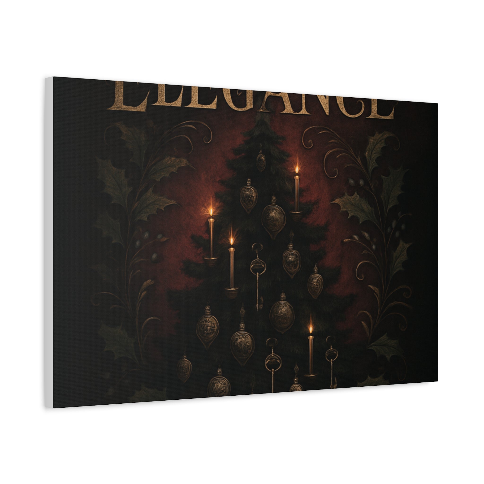 Elegance Christmas Canvas Wall Art — Vintage Candlelit Tree Matte Stretched Print