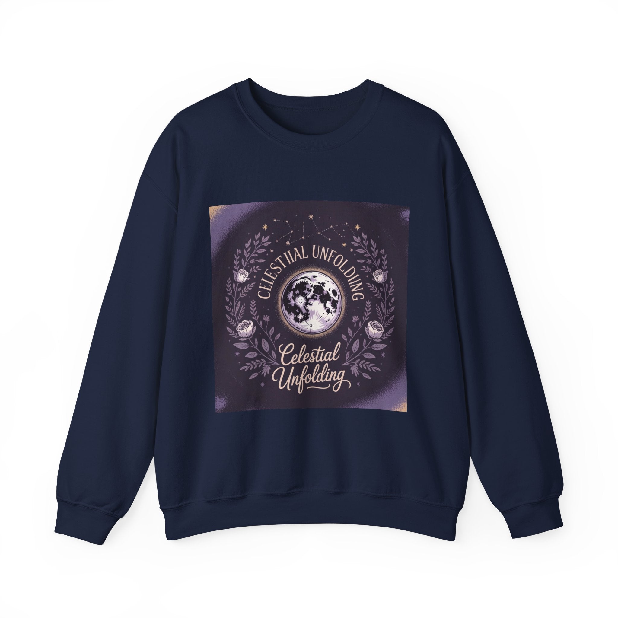 Celestial Unfolding Sweatshirt — Moon Phase Graphic Crewneck