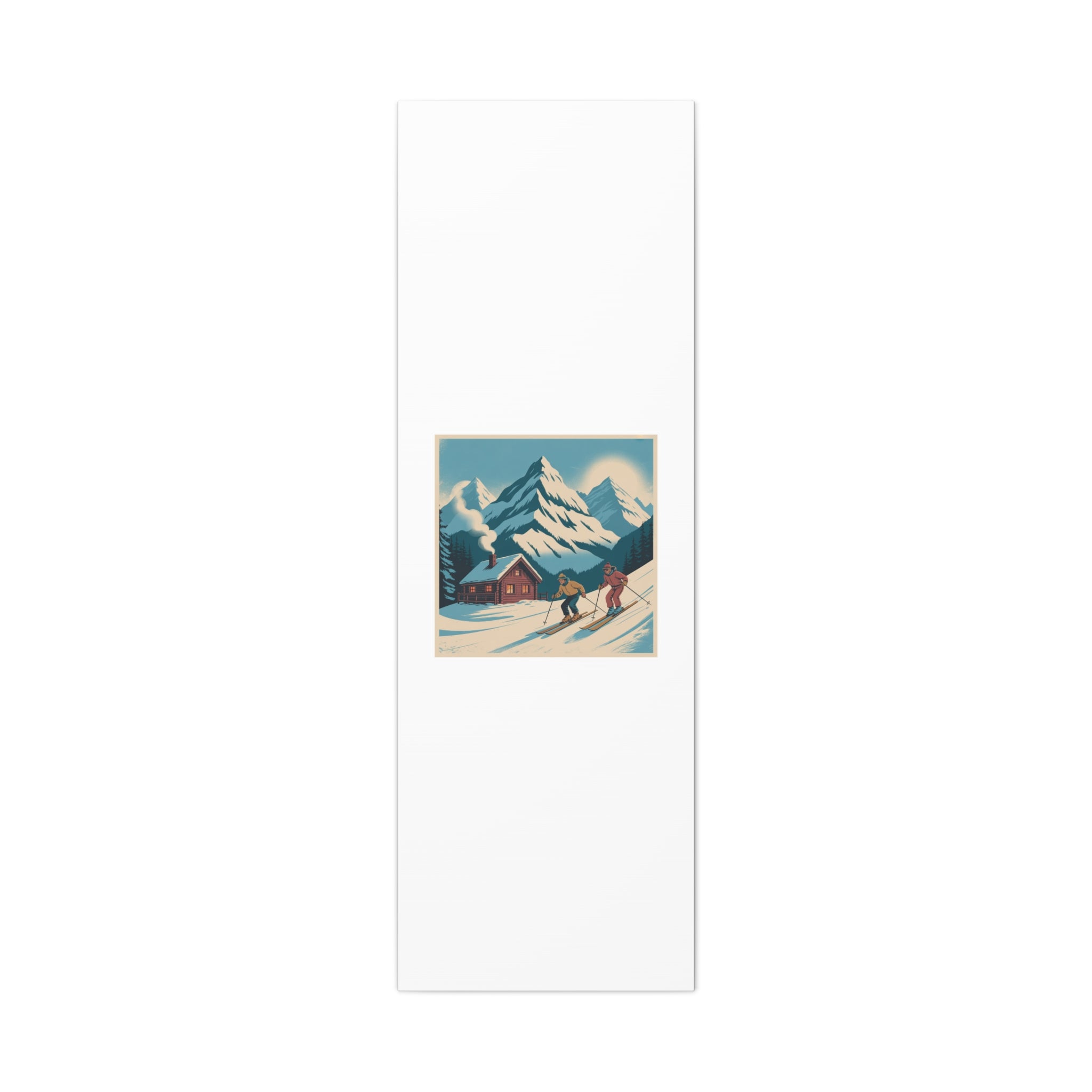 Retro Ski Mountain Canvas Print — Vintage Winter Cabin Art