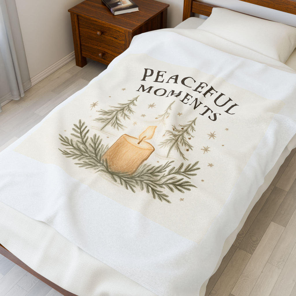 Peaceful Moments Velveteen Plush Blanket — Cozy Candle & Pine Winter Throw