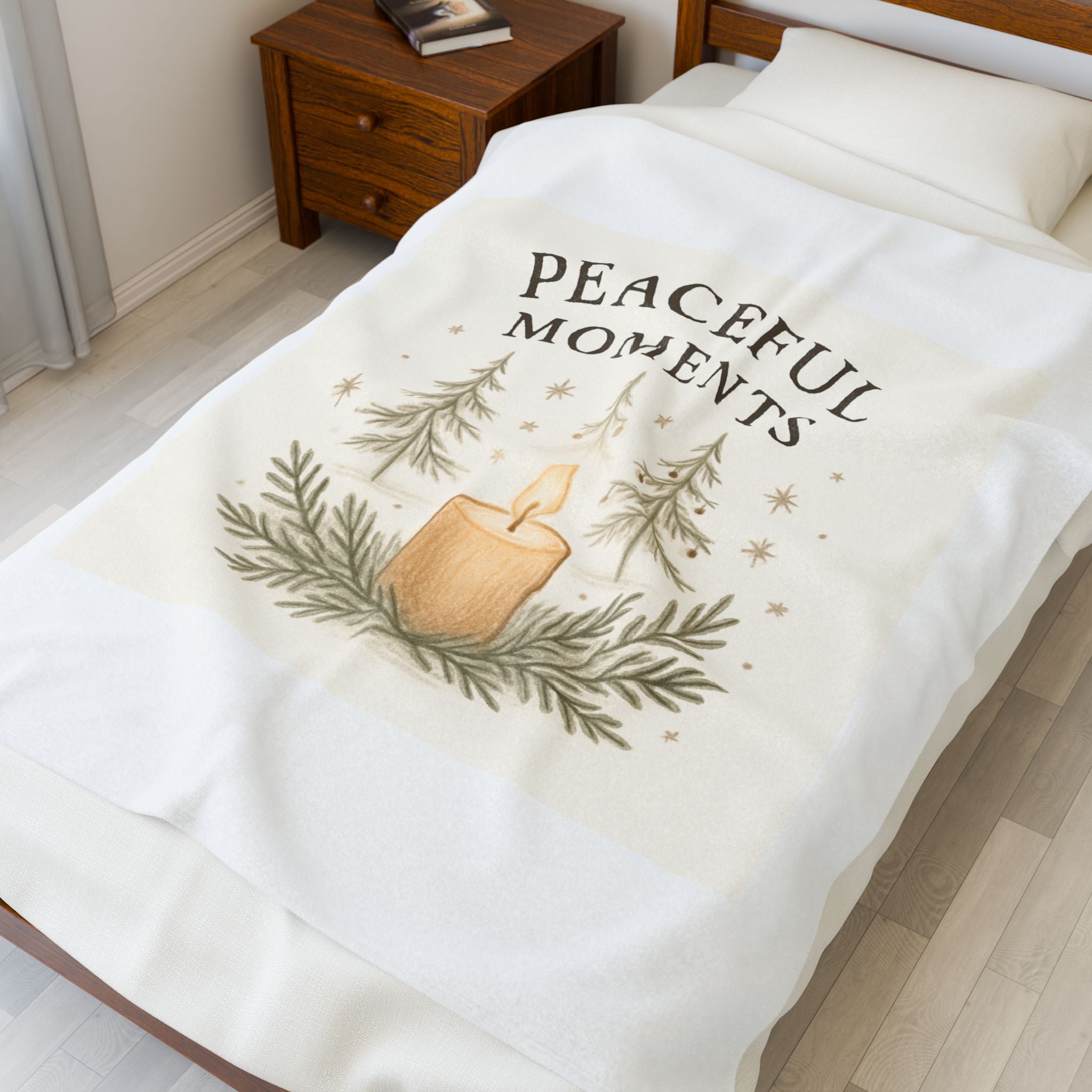 Peaceful Moments Velveteen Plush Blanket — Cozy Candle & Pine Winter Throw