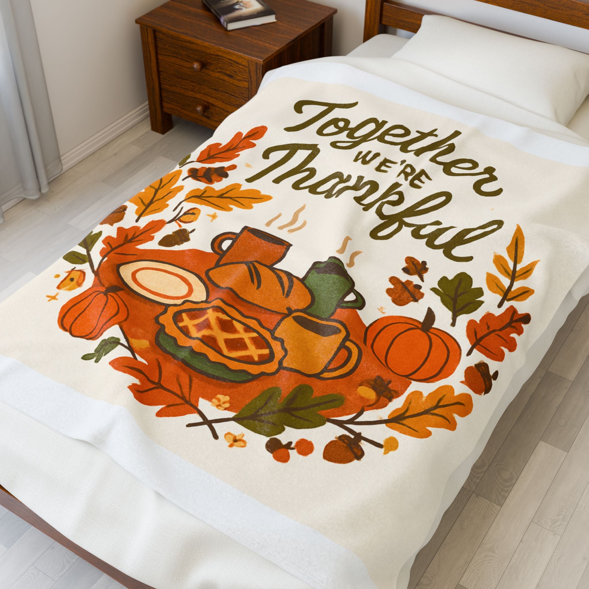 Thankful Together Velveteen Plush Blanket — Thanksgiving Fall Cozy Throw