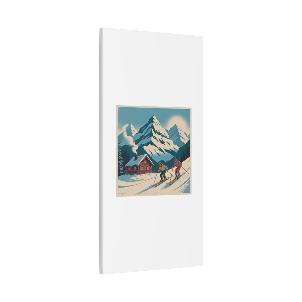 Retro Ski Mountain Canvas Print — Vintage Winter Cabin Art