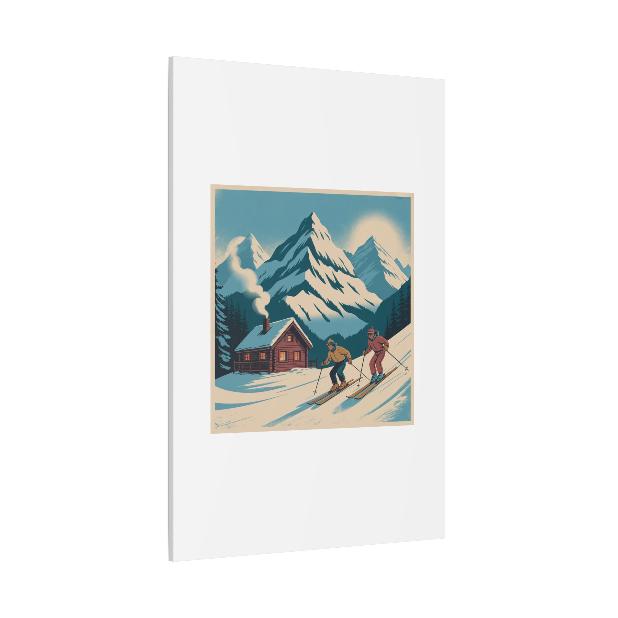 Retro Ski Mountain Canvas Print — Vintage Winter Cabin Art