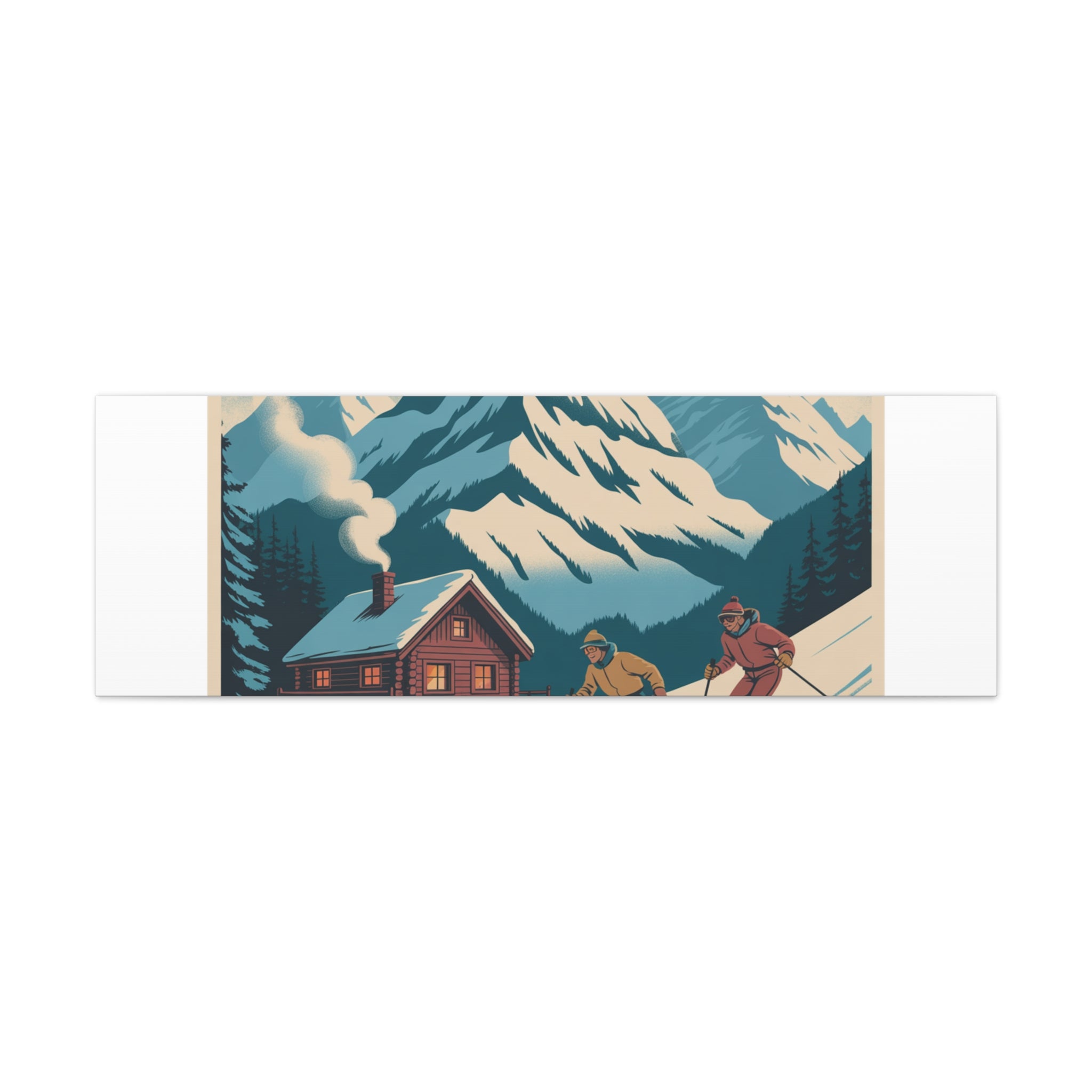 Retro Ski Mountain Canvas Print — Vintage Winter Cabin Art