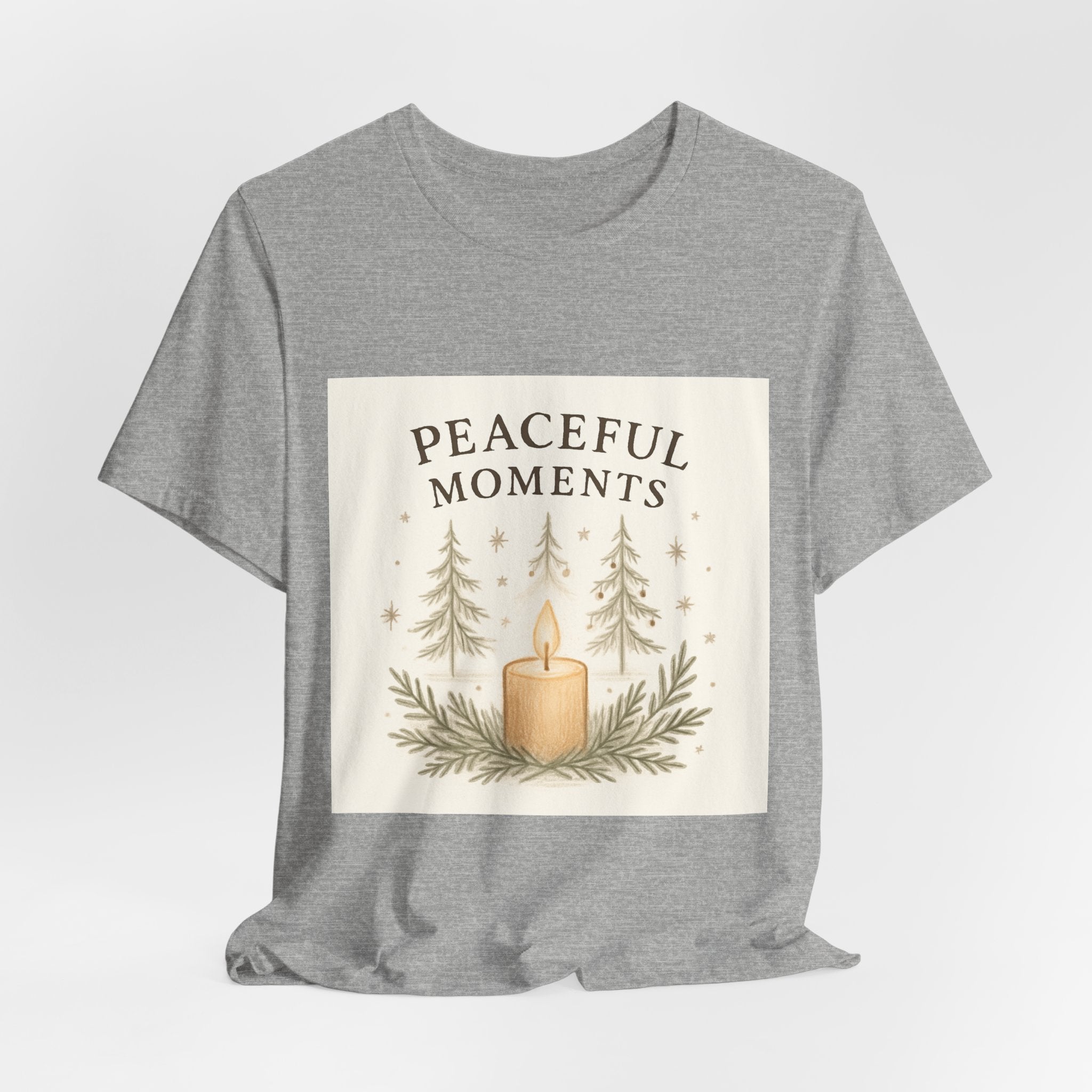 Peaceful Moments Candle Tee – Forest Pines Holiday Graphic T-Shirt