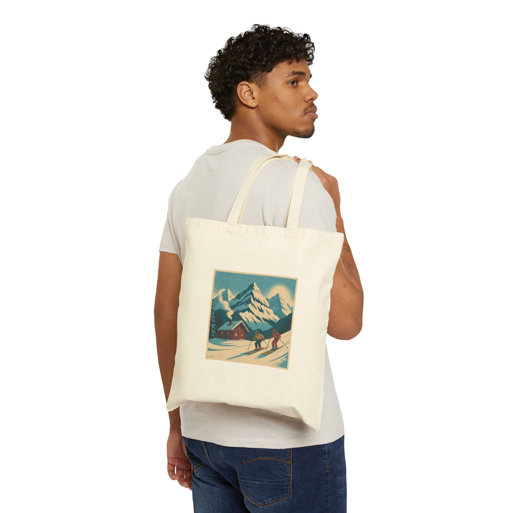 Tote Bag - Vintage Mountain Ski Scene Canvas Tote