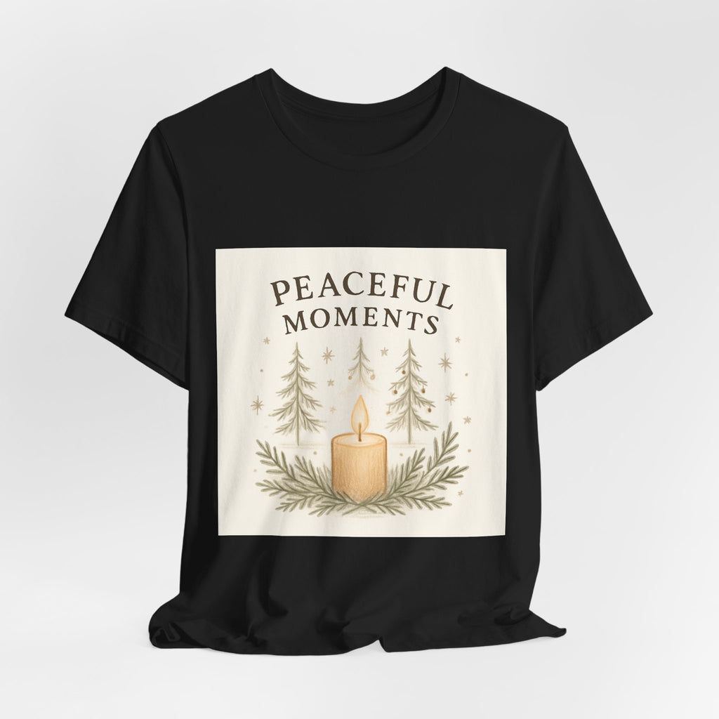 Peaceful Moments Candle Tee – Forest Pines Holiday Graphic T-Shirt