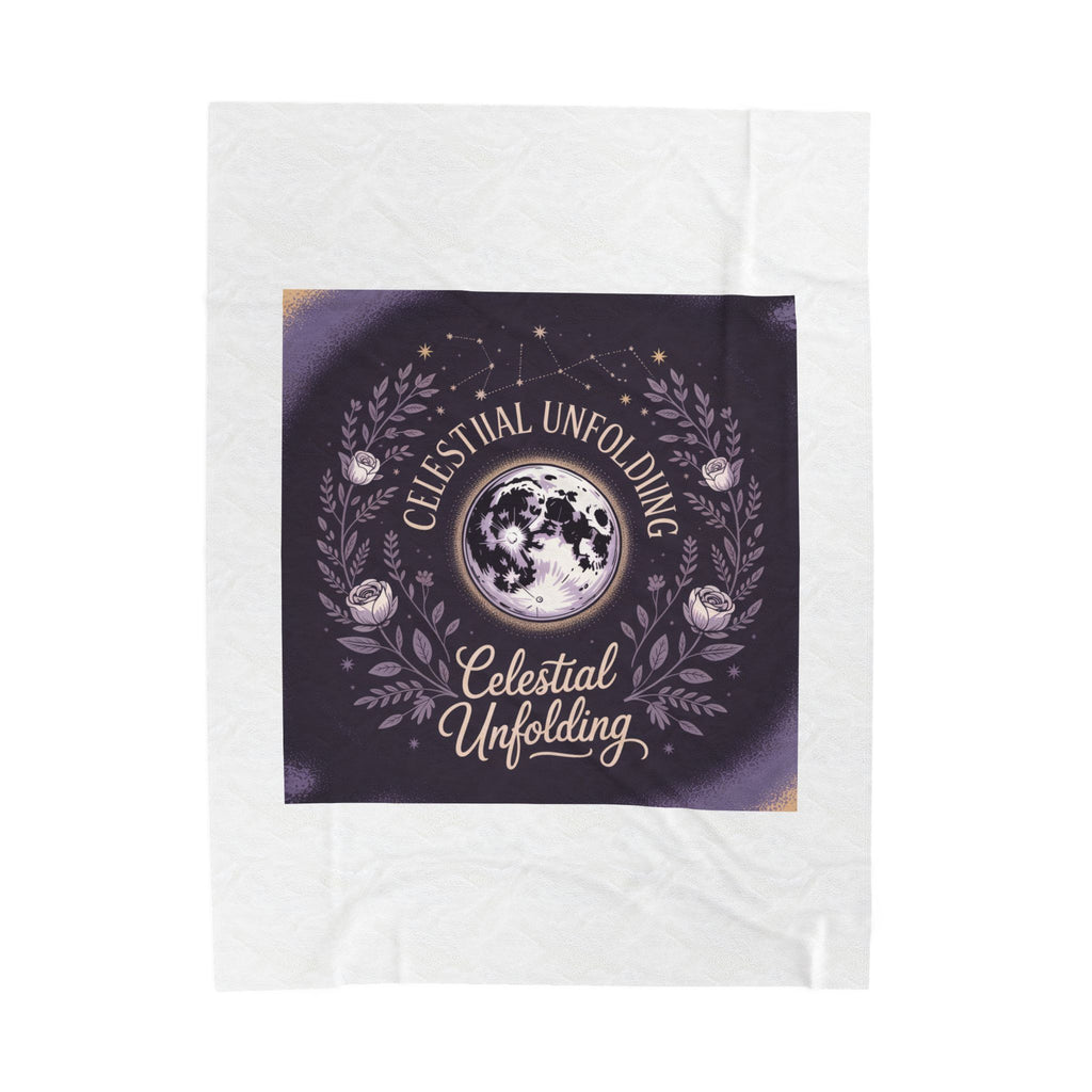 Celestial Unfolding Velveteen Plush Blanket — Moon & Floral Cosmic Throw
