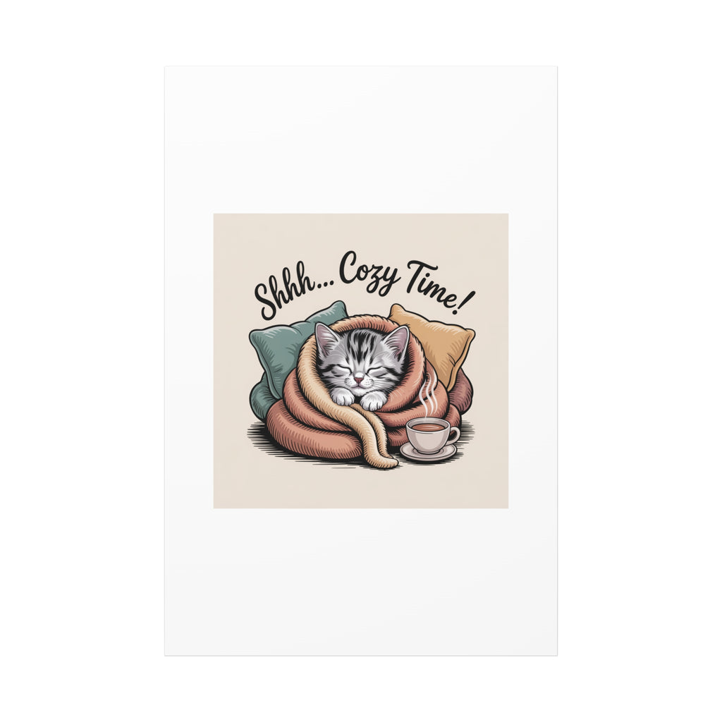 Cozy Cat Canvas Print — "Shhh... Cozy Time!" Matte Stretched Wall Art