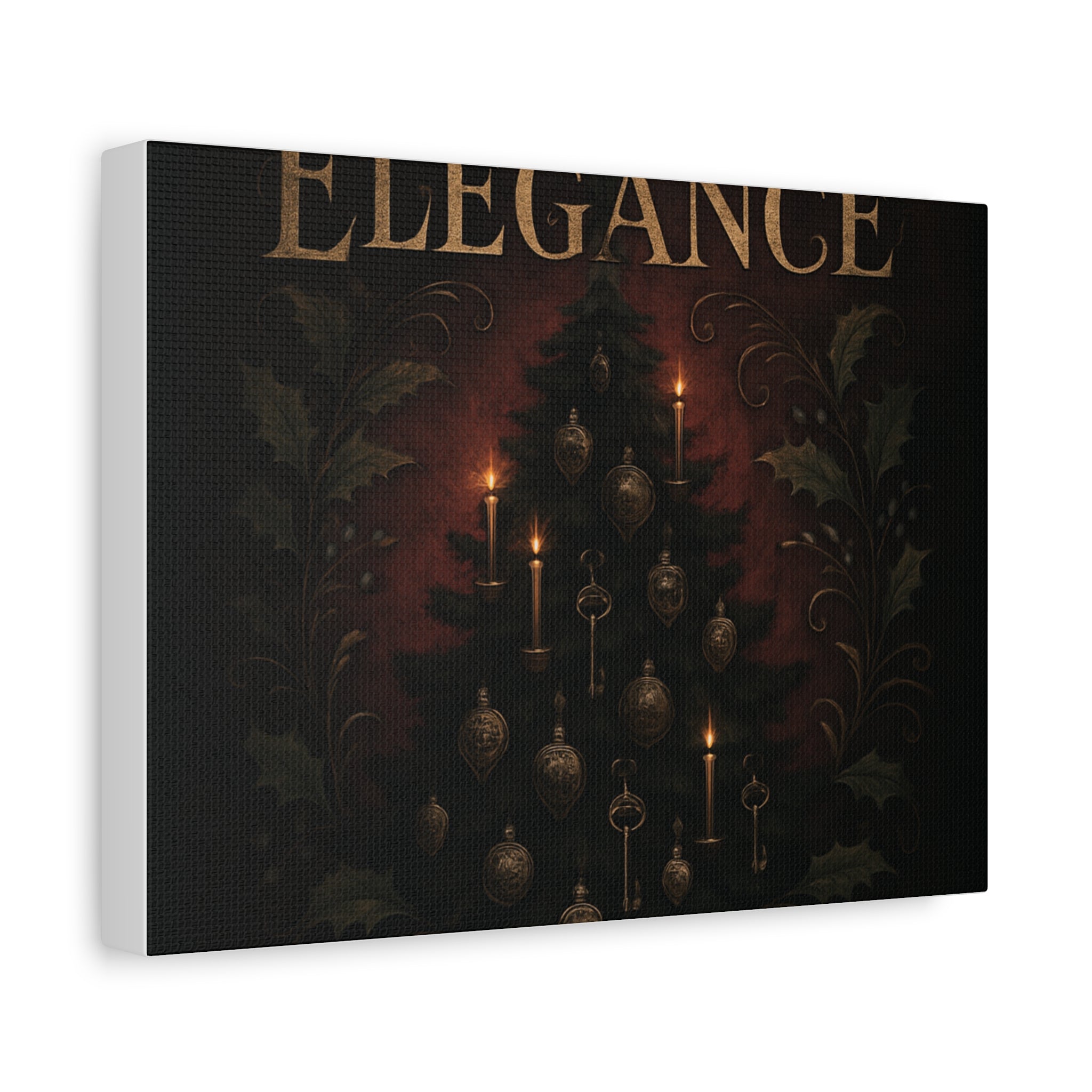 Elegance Christmas Canvas Wall Art — Vintage Candlelit Tree Matte Stretched Print