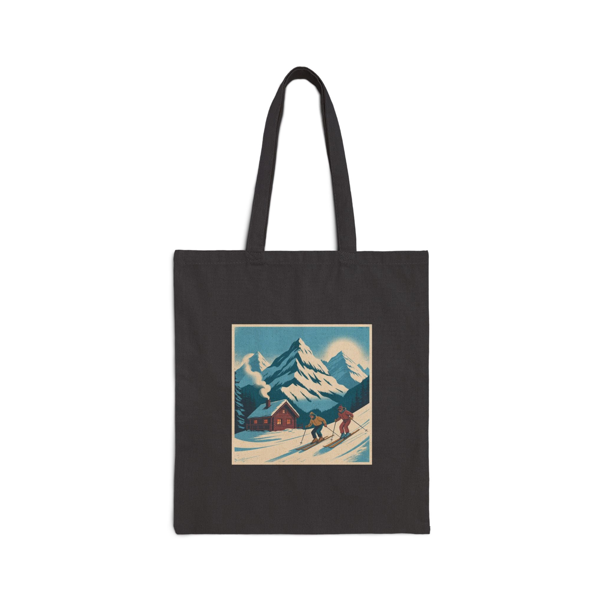 Tote Bag - Vintage Mountain Ski Scene Canvas Tote