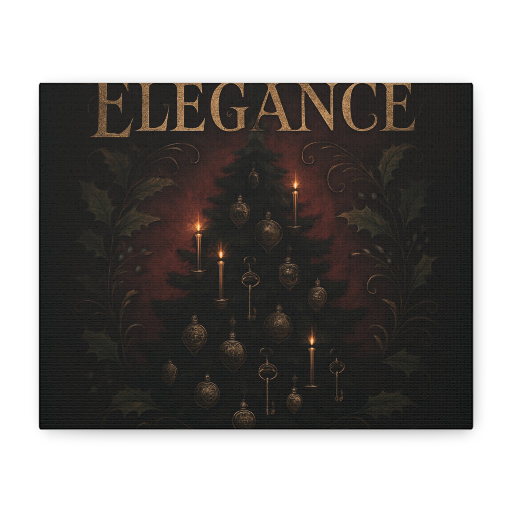 Elegance Christmas Canvas Wall Art — Vintage Candlelit Tree Matte Stretched Print
