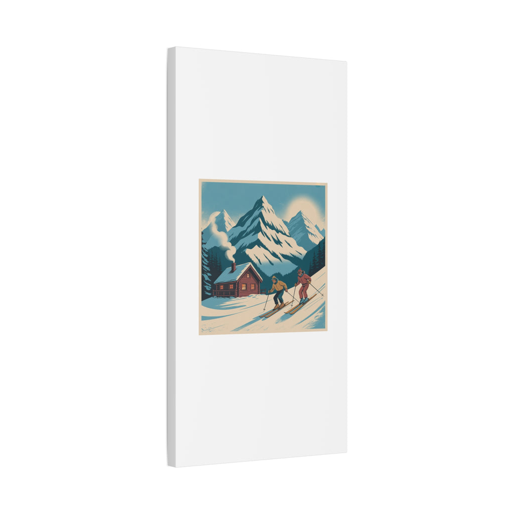 Retro Ski Mountain Canvas Print — Vintage Winter Cabin Art