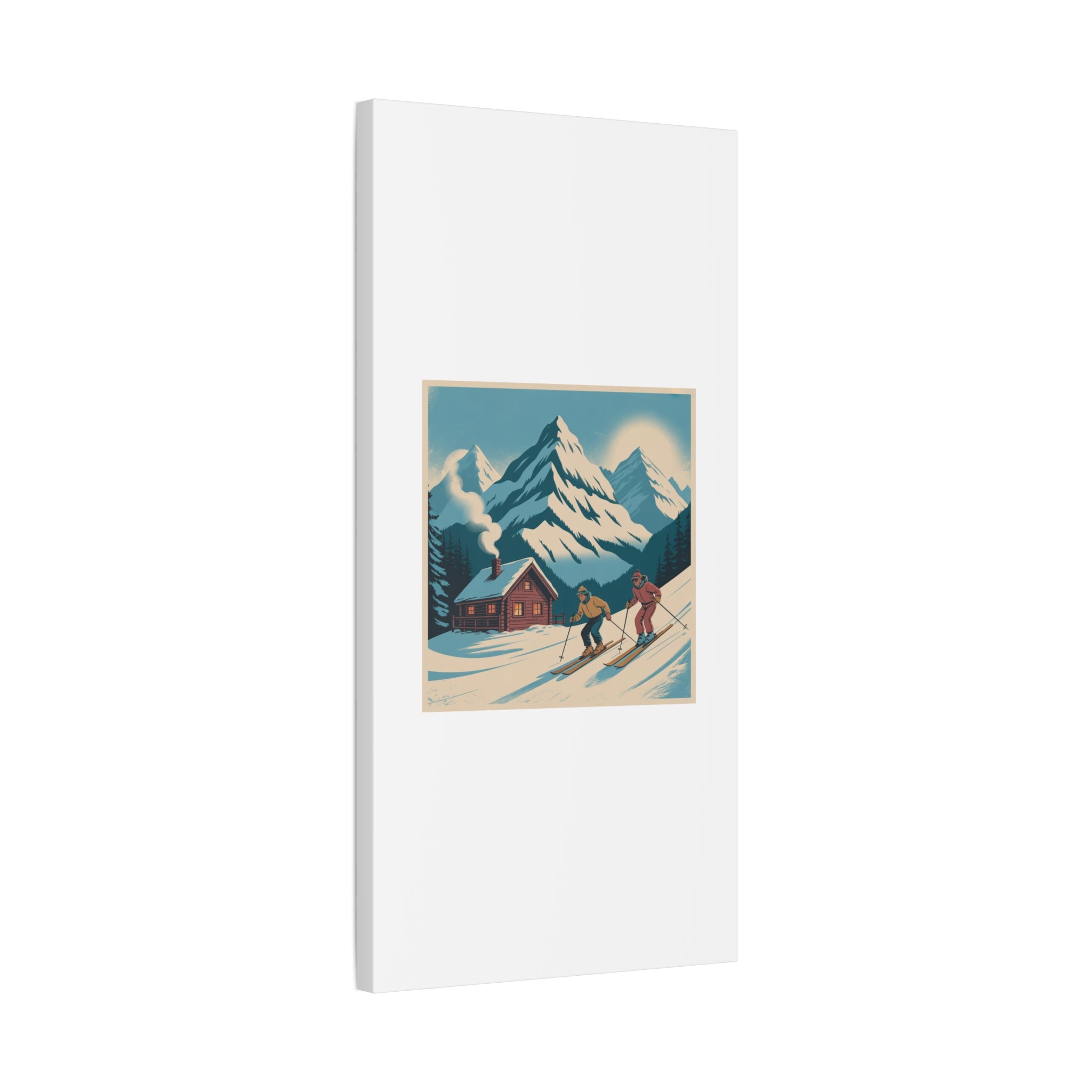 Retro Ski Mountain Canvas Print — Vintage Winter Cabin Art