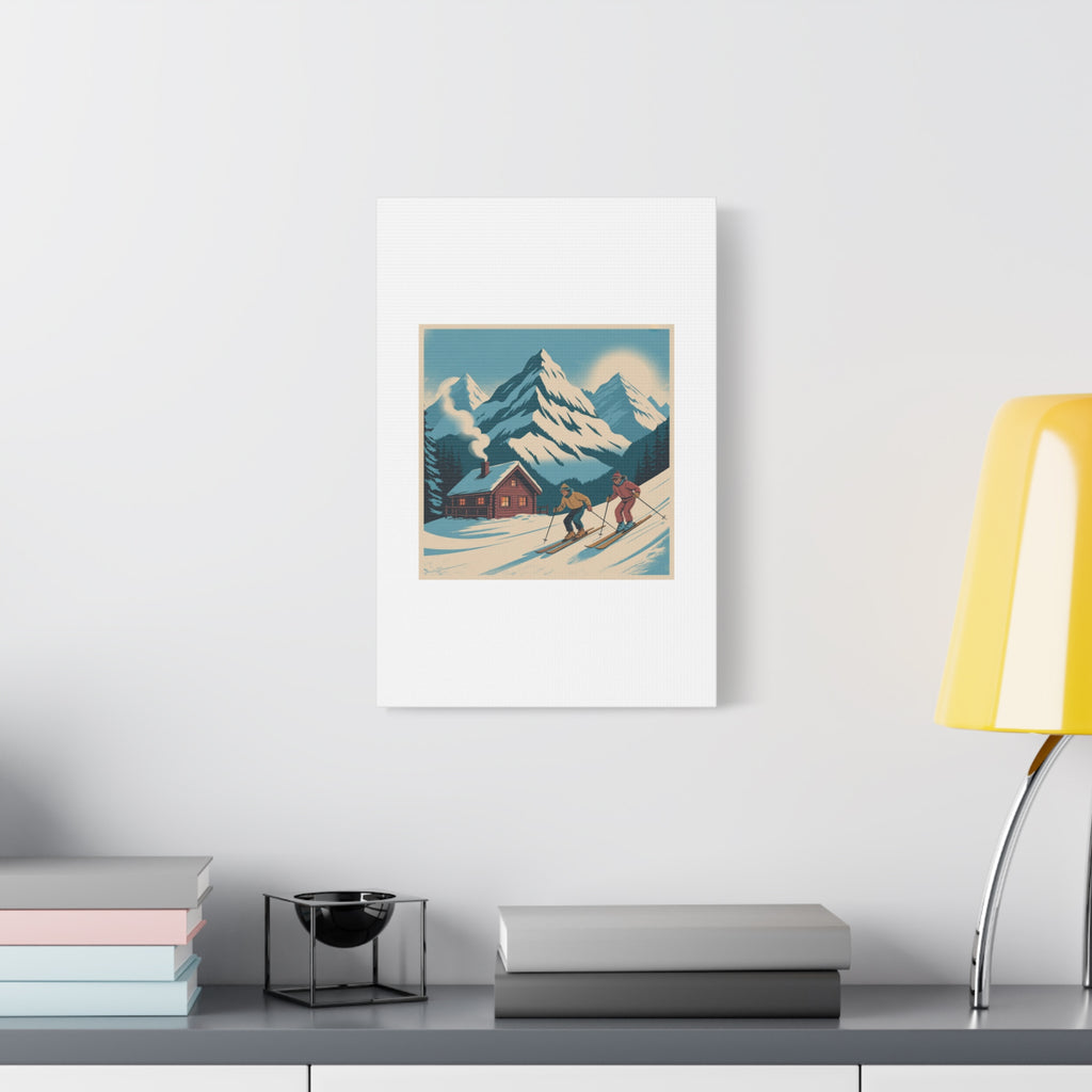 Retro Ski Mountain Canvas Print — Vintage Winter Cabin Art