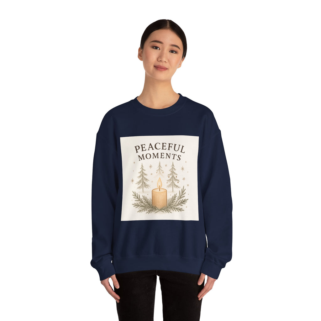 Peaceful Moments Candle Sweatshirt — Cozy Holiday Forest Crewneck