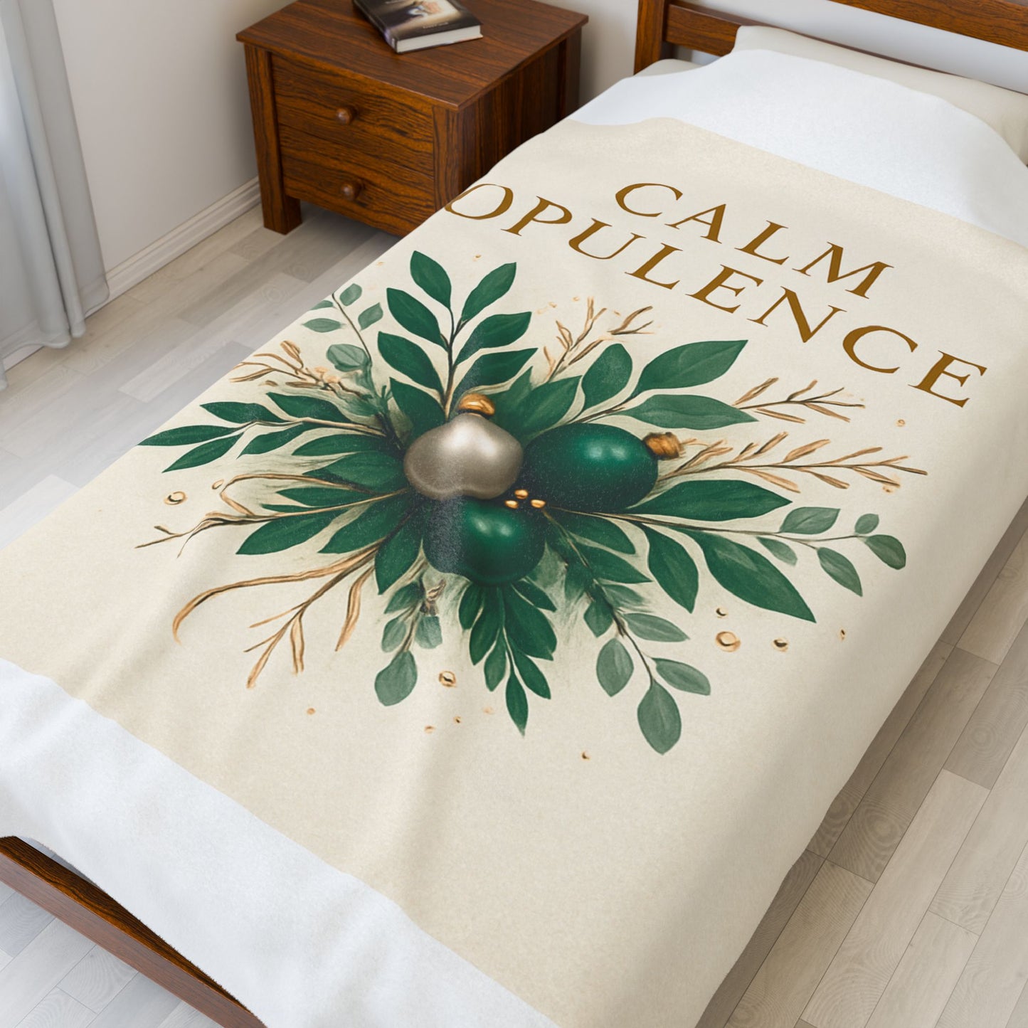 Velveteen Plush Blanket — "Calm Opulence" Green Botanical Holiday Throw